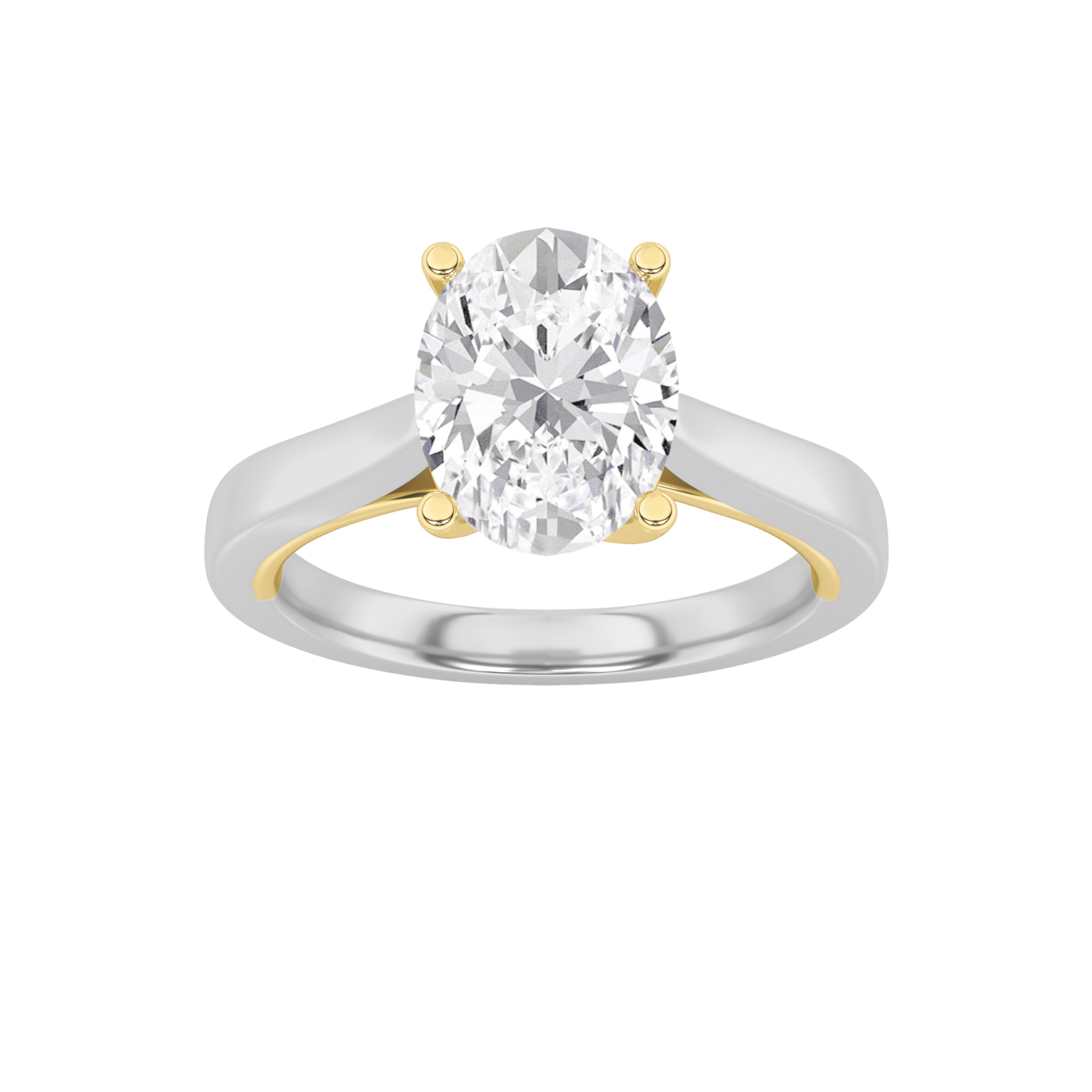 2Cttw Oval Shaped Lab Grown Diamond (F/VS) Two Tone Twisted Basket Cathedral Shank Solitaire Ring in14K Gold