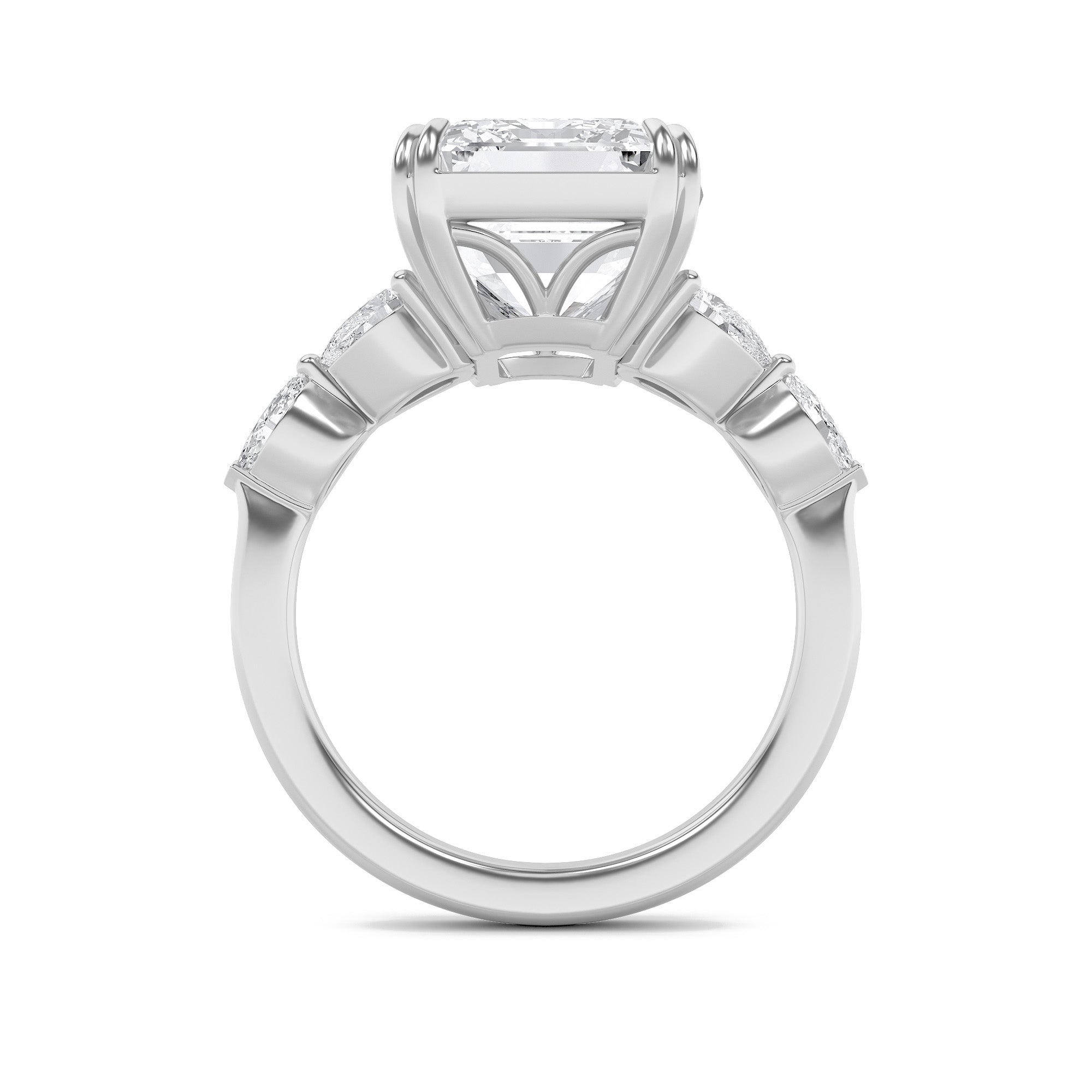 8.5Cttw Emerald Shaped Lab Grown Diamond (F/VS) Bold Statement Accented Ring in 14K Gold