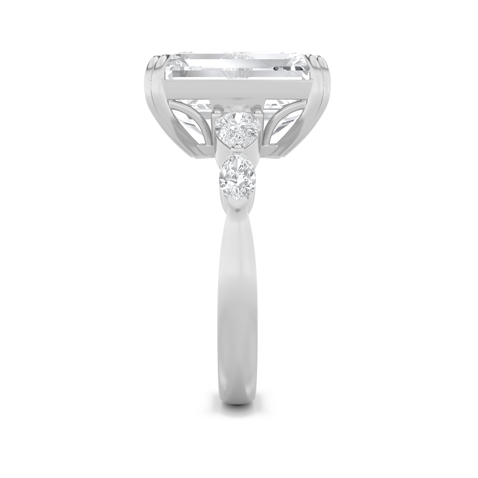 8.5Cttw Emerald Shaped Lab Grown Diamond (F/VS) Bold Statement Accented Ring in 14K Gold