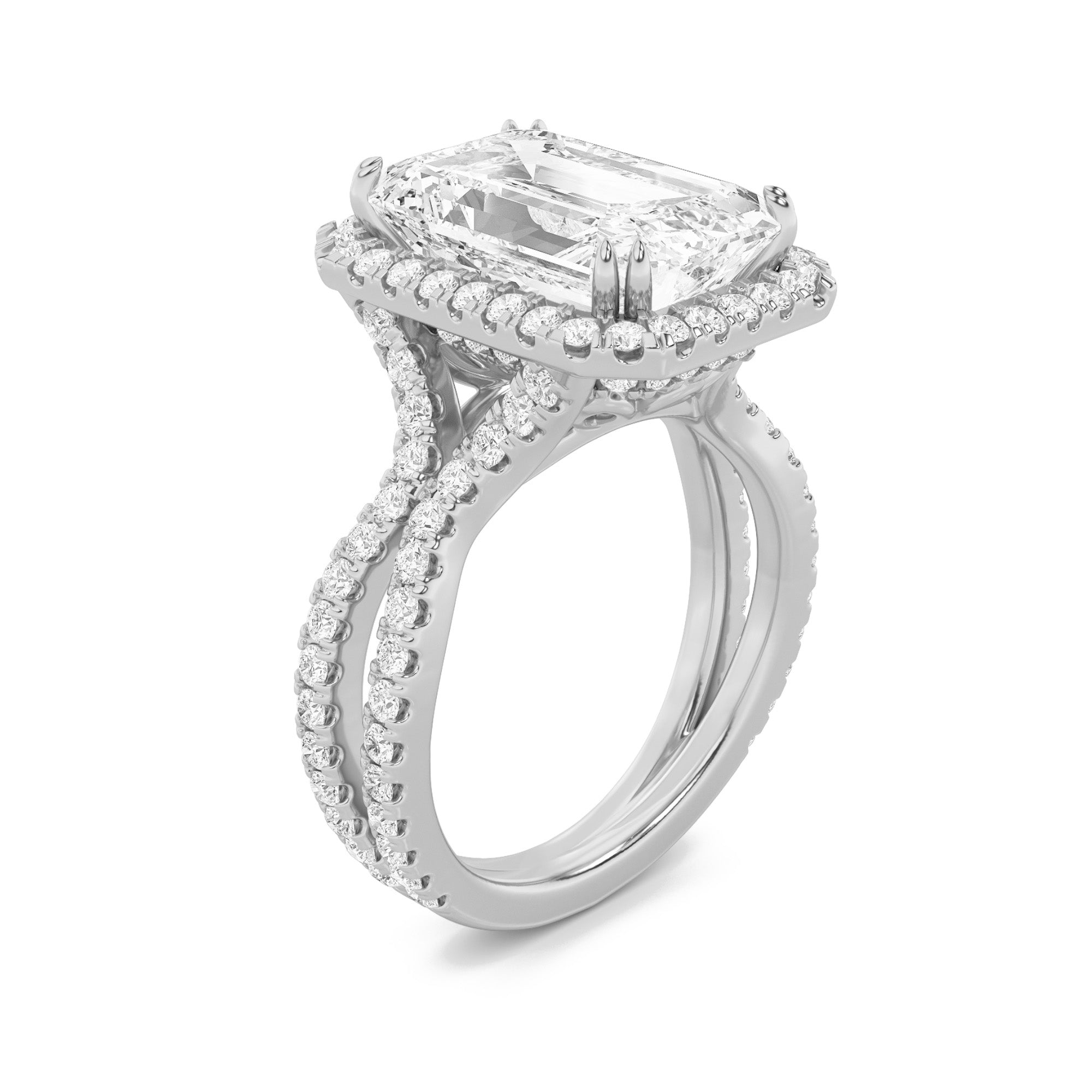 8Cttw Emerald Shaped Lab Grown Diamond (F/VS) BoldStatement Accented Ring in 14K Gold