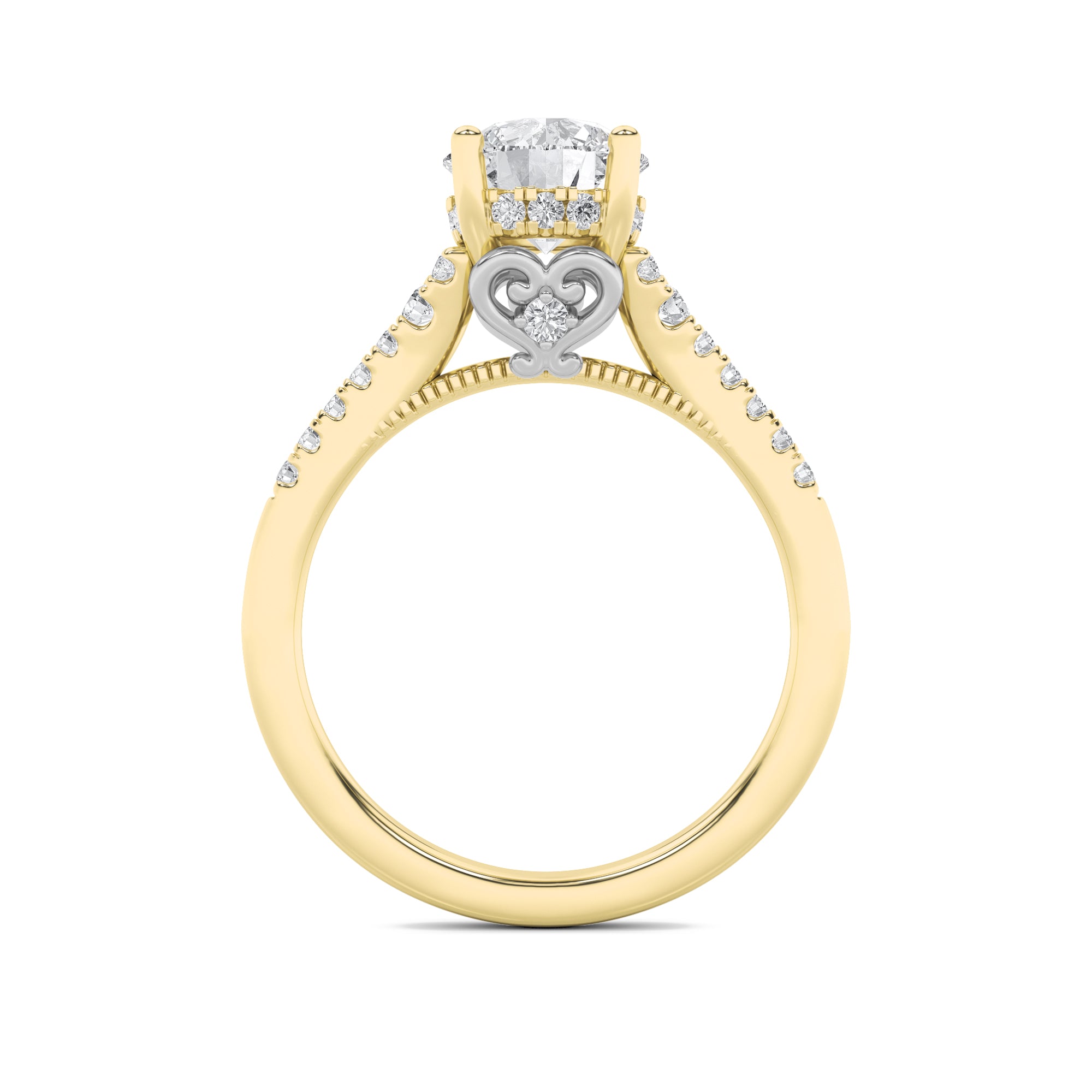 1.5Cttw Round Shaped Lab Grown Diamond (G/VS) Accented Two Tone Engagement Ring in 14K Gold