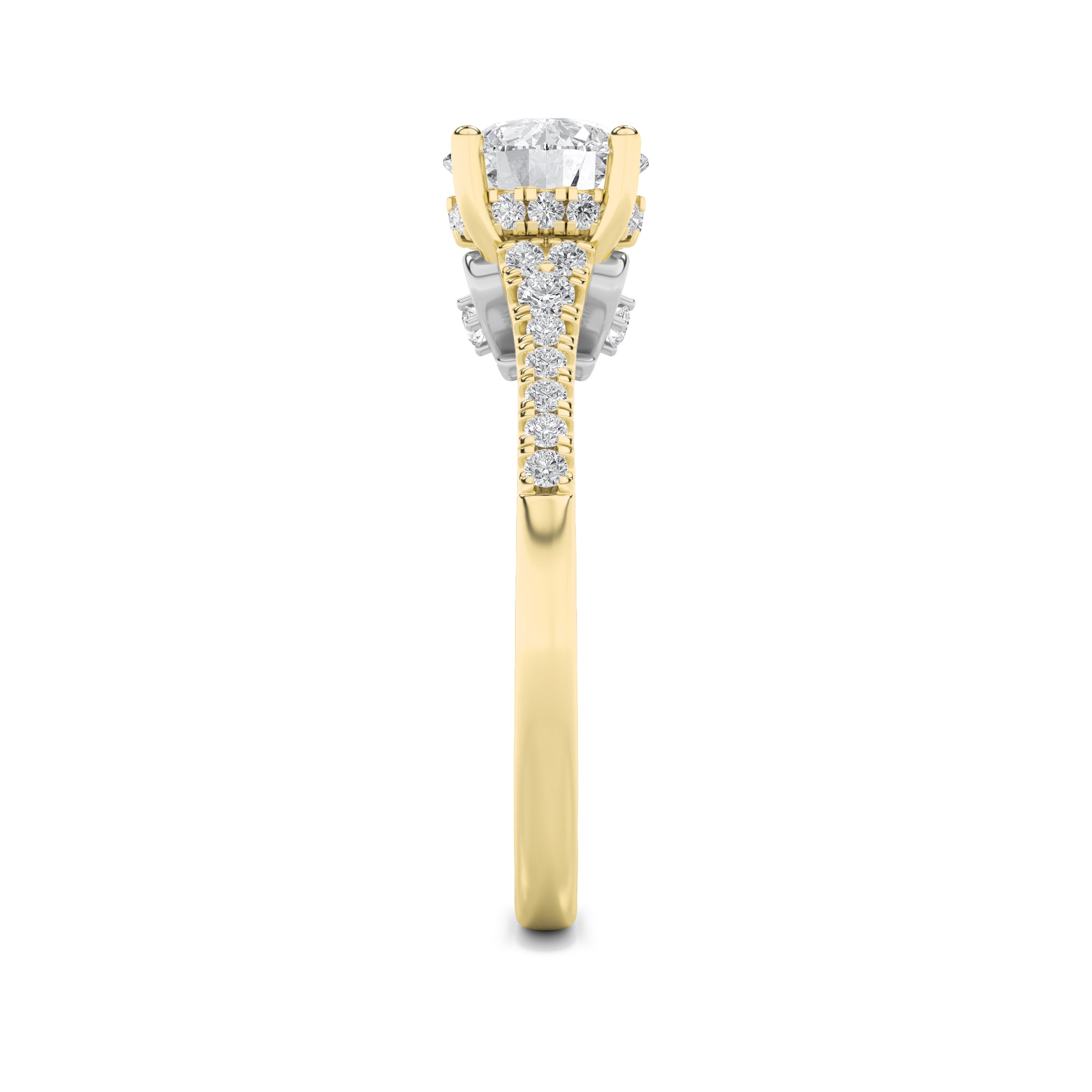 1.5Cttw Round Shaped Lab Grown Diamond (G/VS) Accented Two Tone Engagement Ring in 14K Gold
