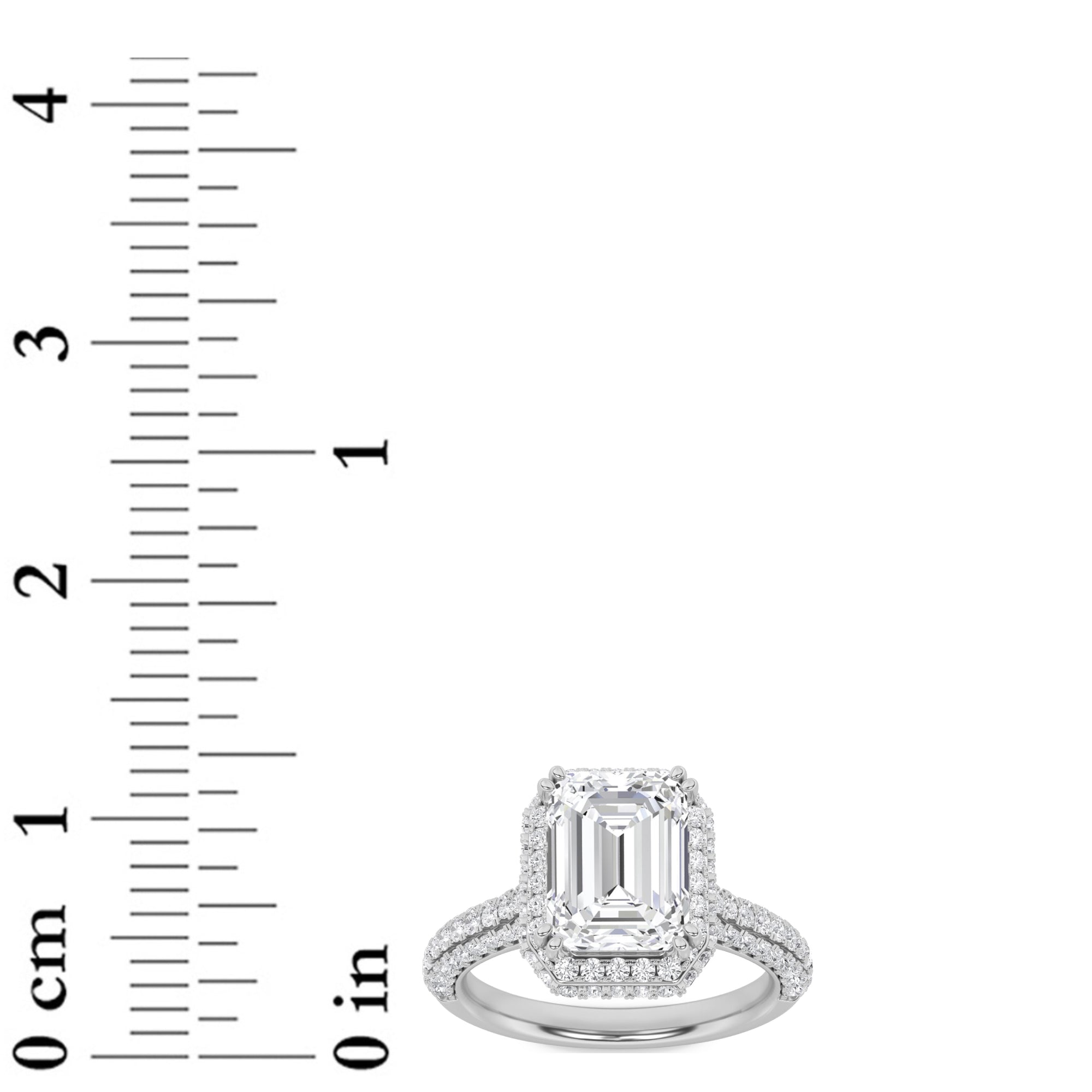 3Cttw Emerald Shaped Lab Grown Diamond (G/VS) HaloAccented Engagement Ring in 14K Gold