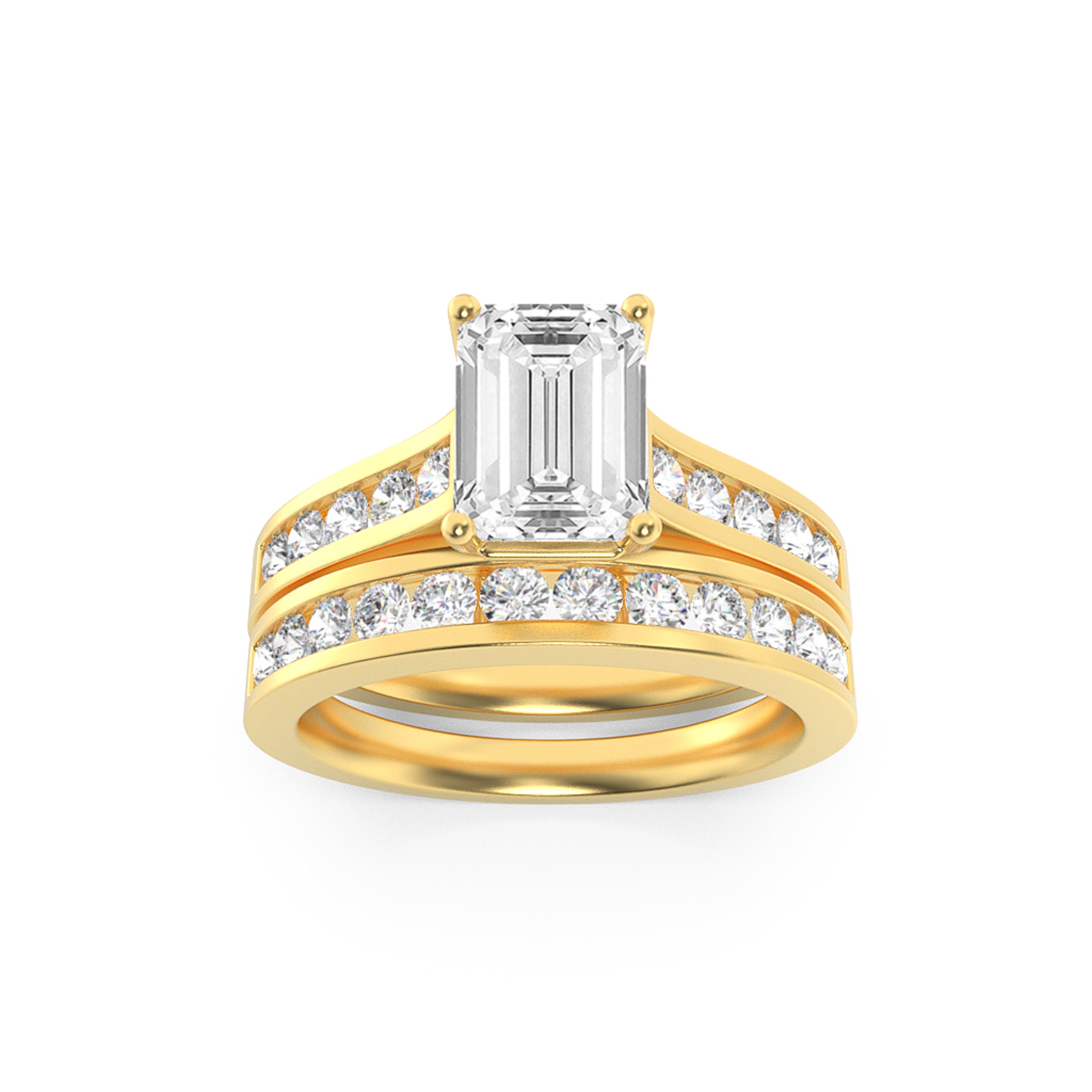 2Cttw Emerald Shaped Lab Grown Diamond (F/VS) Channel Set Bridal Engagement Ring in 14K Gold