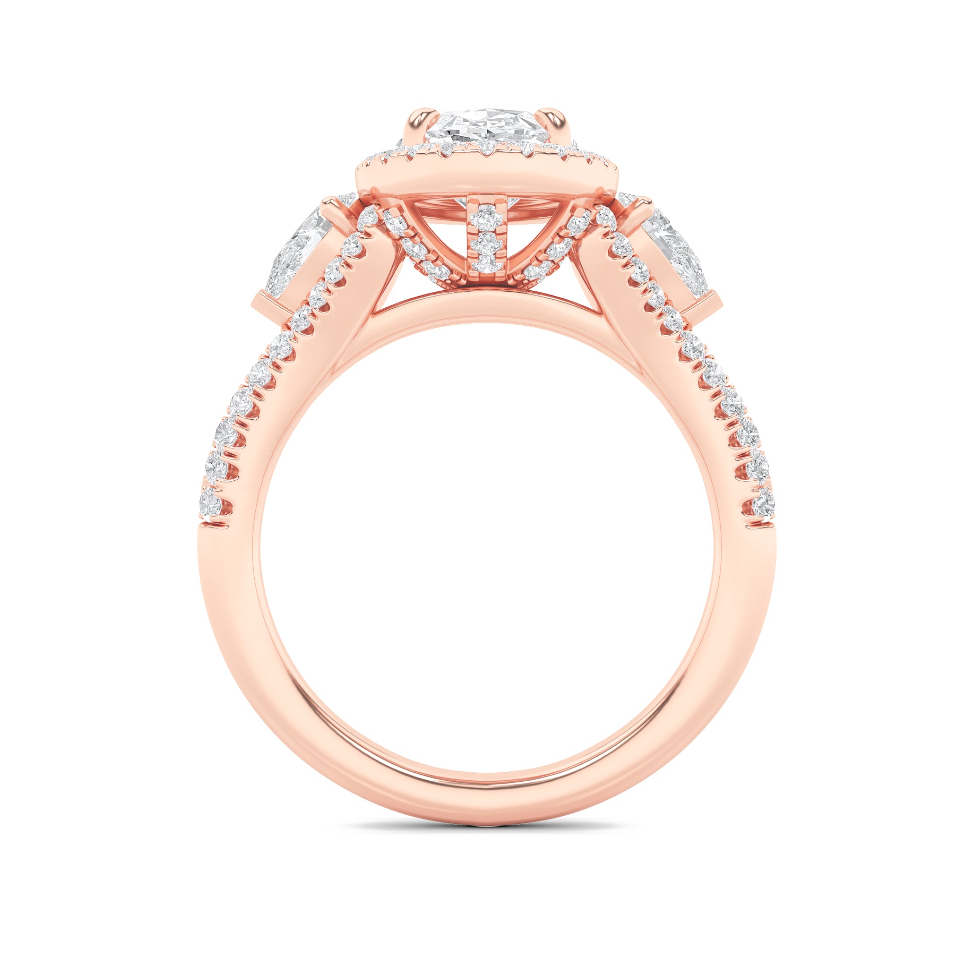 3Cttw Oval Shaped Lab Grown Diamond (F/VS) Three Stone Bold Accented Engagement Ring in 14K Gold