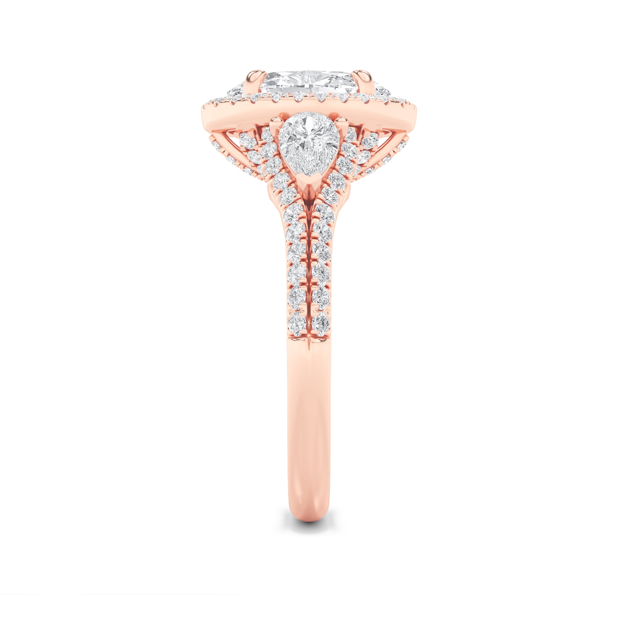 3Cttw Oval Shaped Lab Grown Diamond (F/VS) Three Stone Bold Accented Engagement Ring in 14K Gold