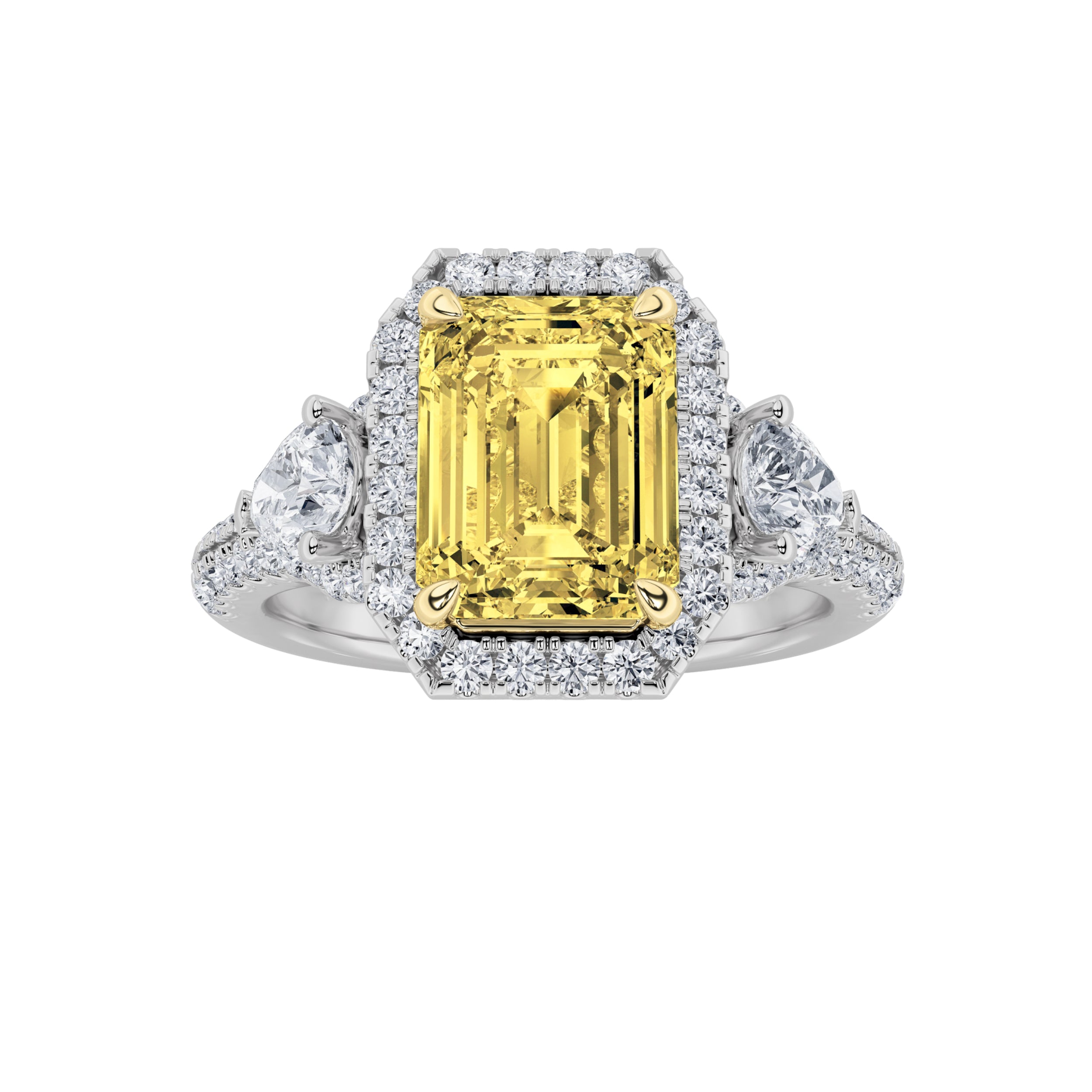 3Cttw Radiant Shaped Lab Grown Diamond (F/VS) Accented Three Stone Ring in 14K Gold