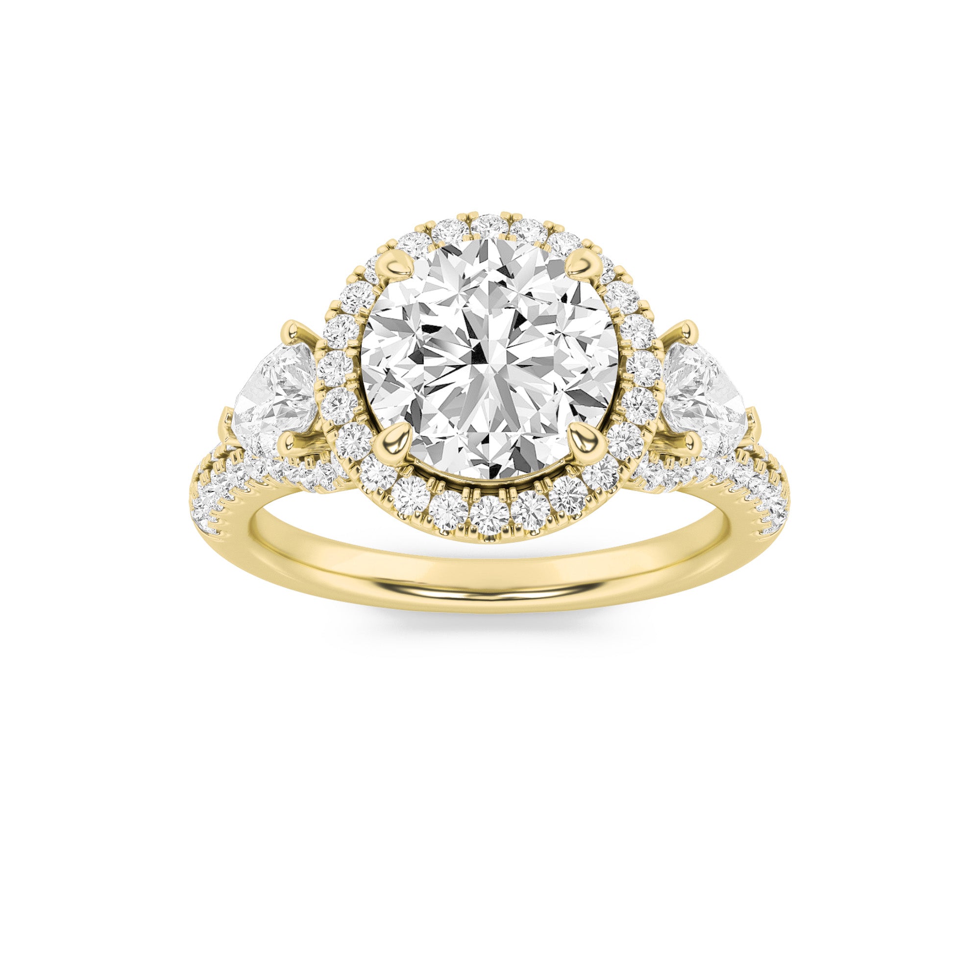 3Cttw Round Shaped Lab Grown Diamond (F/VS) ThreeStone Bold Accented Engagement Ring in 14K Gold