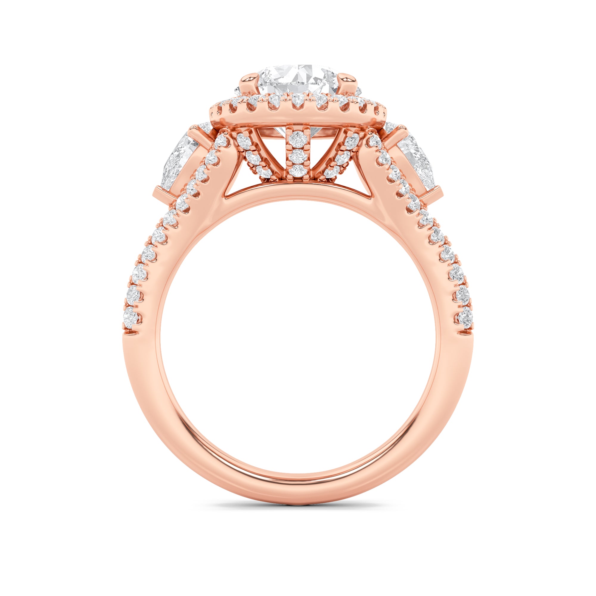 3Cttw Round Shaped Lab Grown Diamond (F/VS) ThreeStone Bold Accented Engagement Ring in 14K Gold