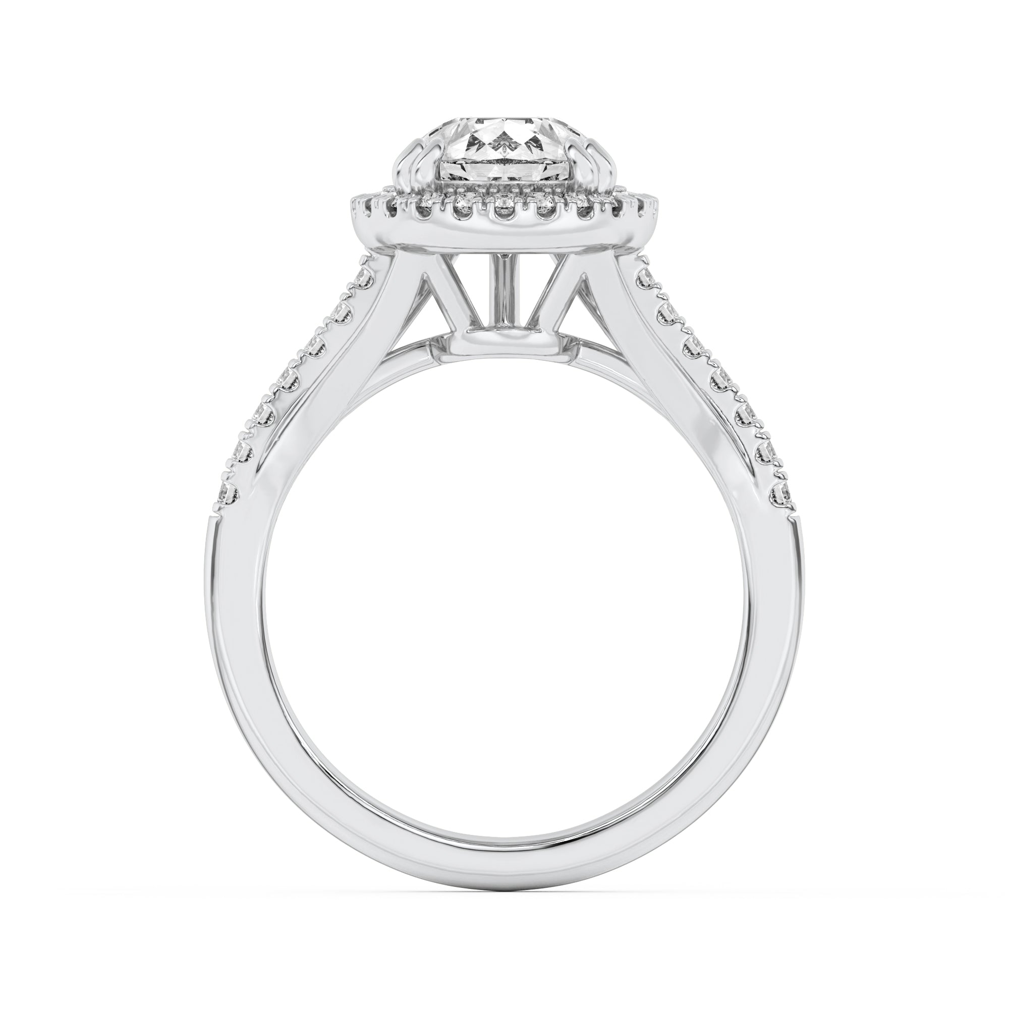 3Cttw Pear Shaped Lab Grown Diamond (F/VS) Halo Accented Engagement Ring in 14K Gold