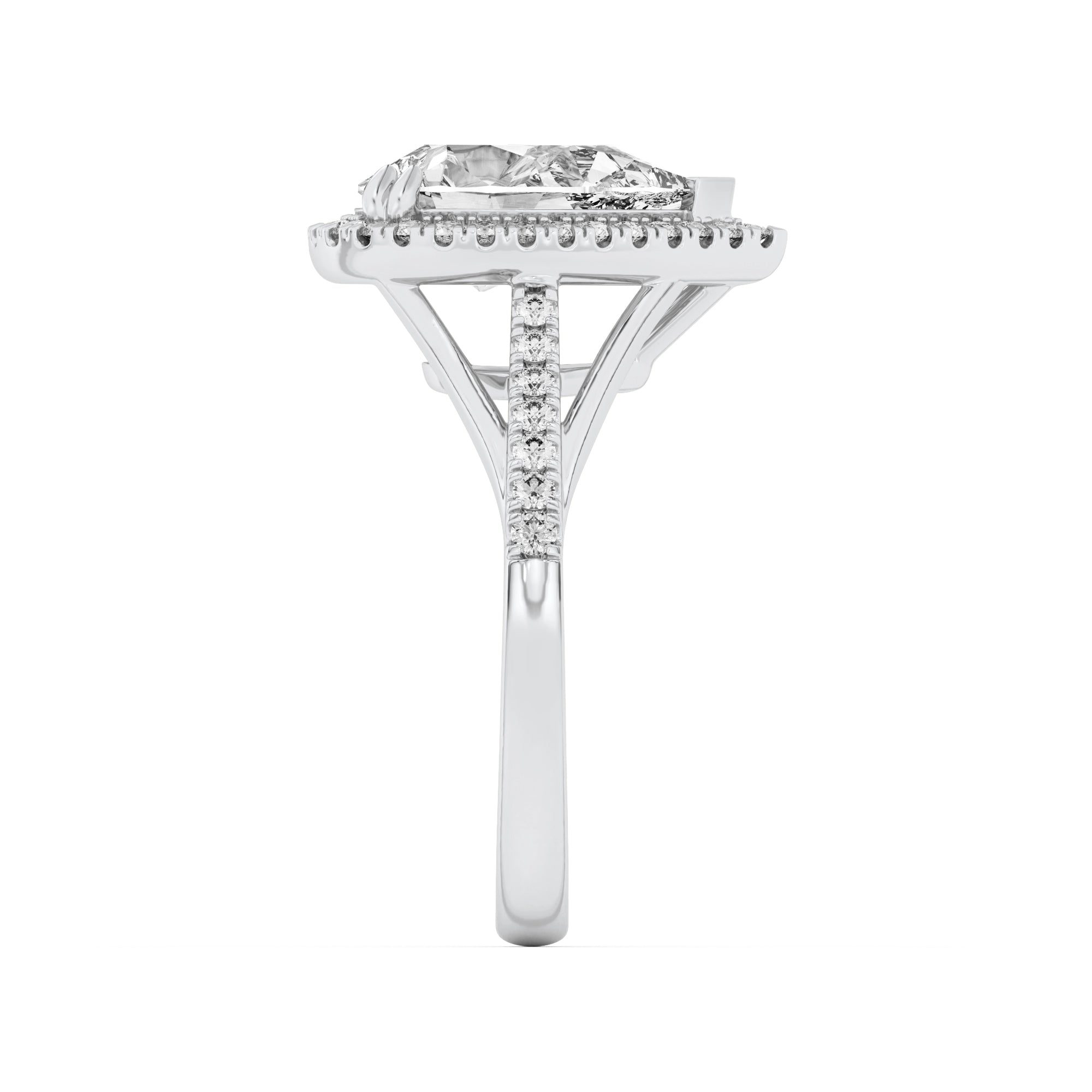 3Cttw Pear Shaped Lab Grown Diamond (F/VS) Halo Accented Engagement Ring in 14K Gold