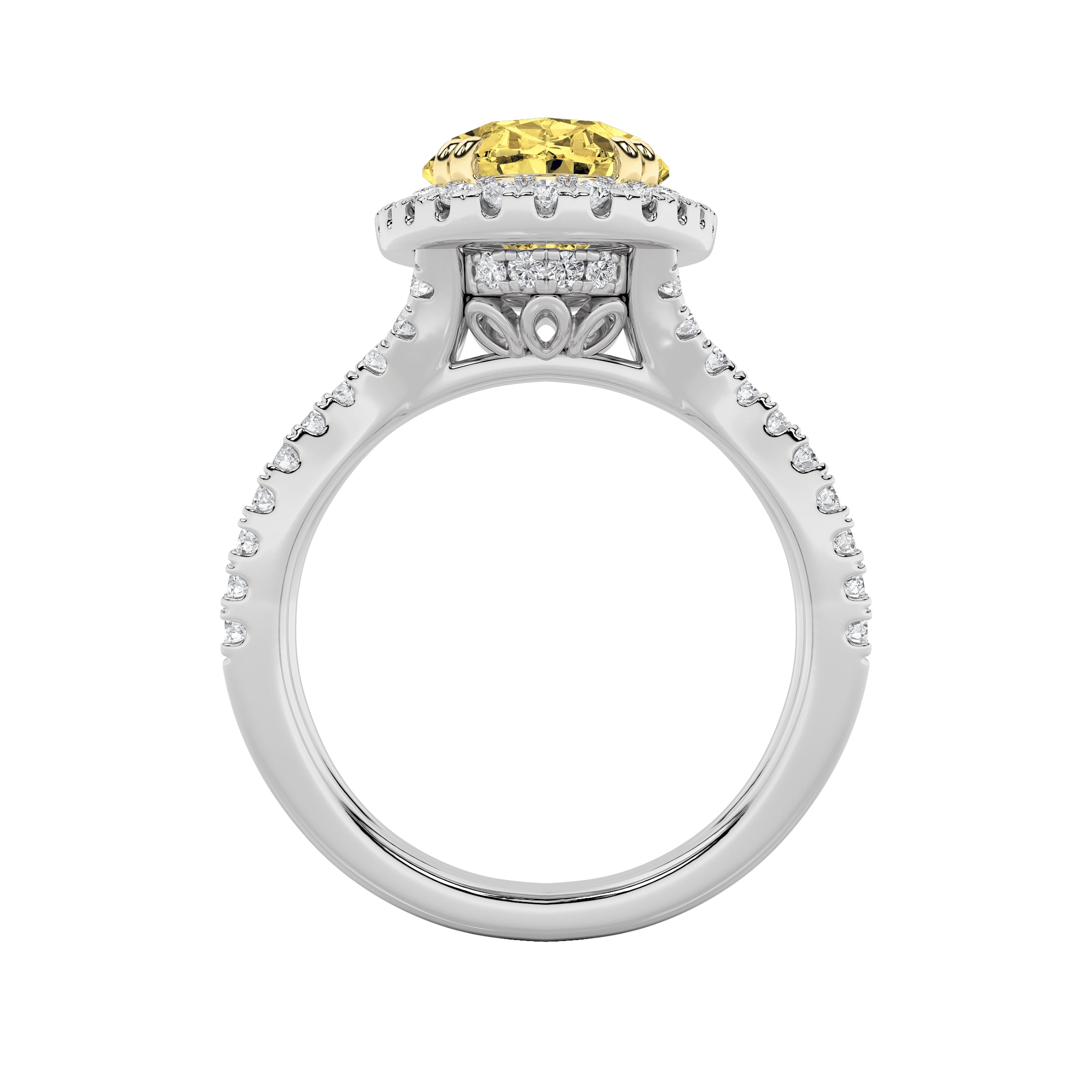 4Cttw Oval Shaped Lab Grown Diamond (F/VS) Split Shank Halo Engagement Ring in 14K Gold