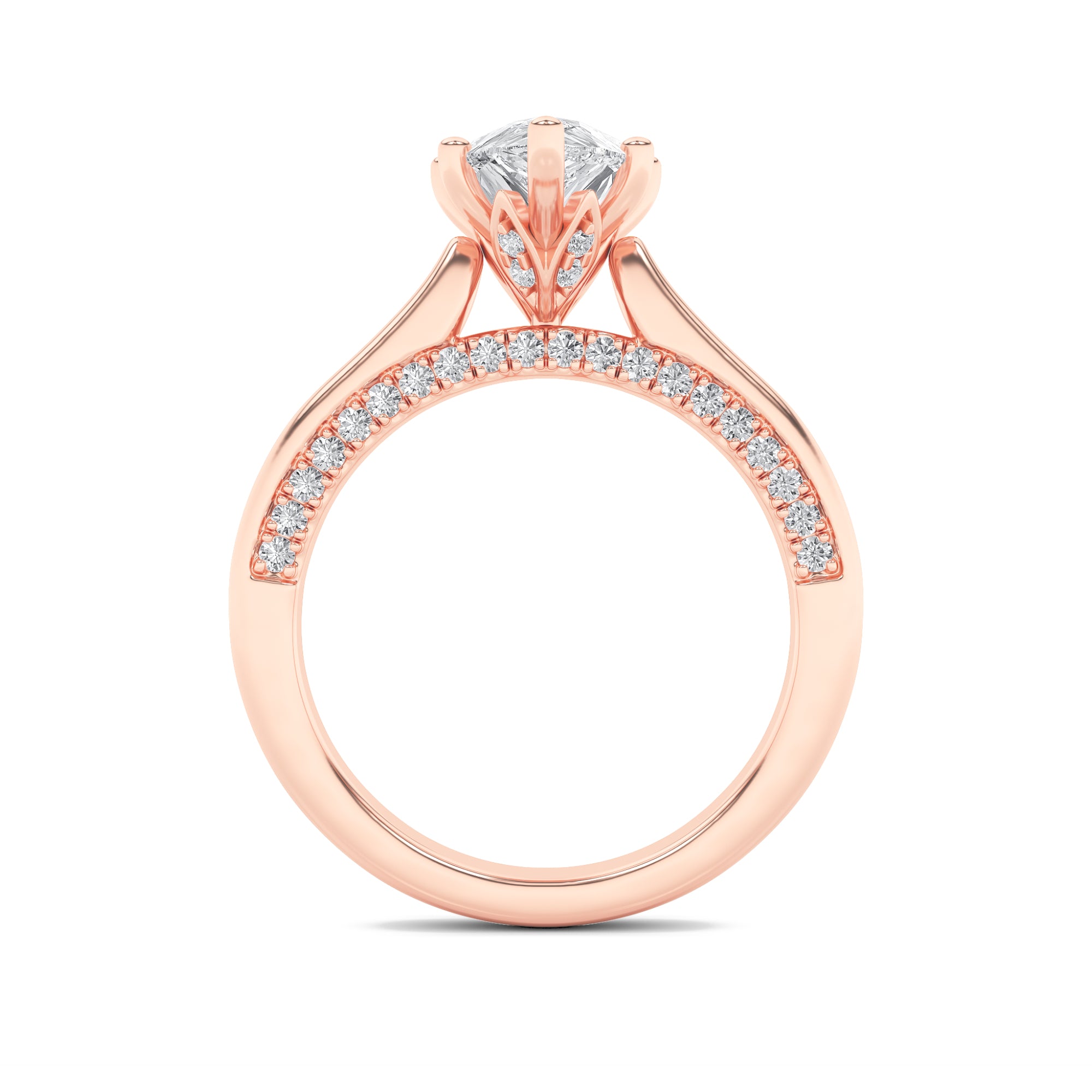 1.25Cttw Pear Shaped Lab Grown Diamond (F/VS) Tulip Motif Accented Engagement Ring in 14K Gold