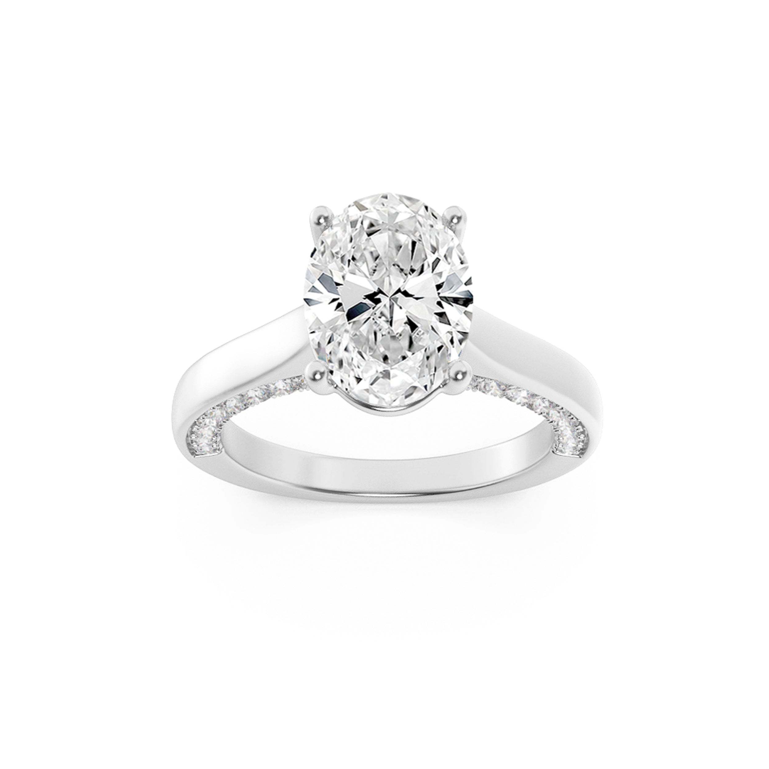 2Cttw Oval Shaped Lab Grown Diamond (F/VS) Accented Bridge Shank Engagement Ring in 14K Gold