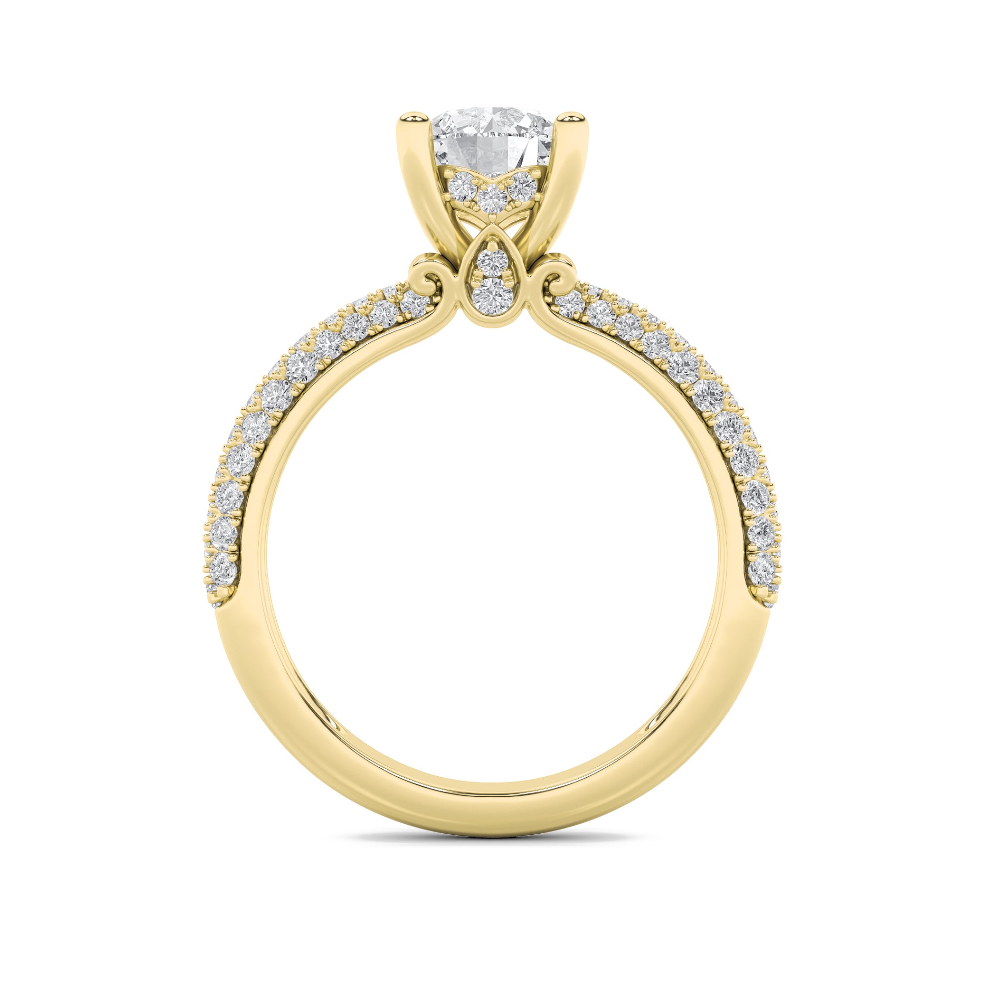 2Cttw Round Shaped Lab Grown Diamond (F/VS) ThreeRow Micro Pave Engagement Ring in 14K Gold