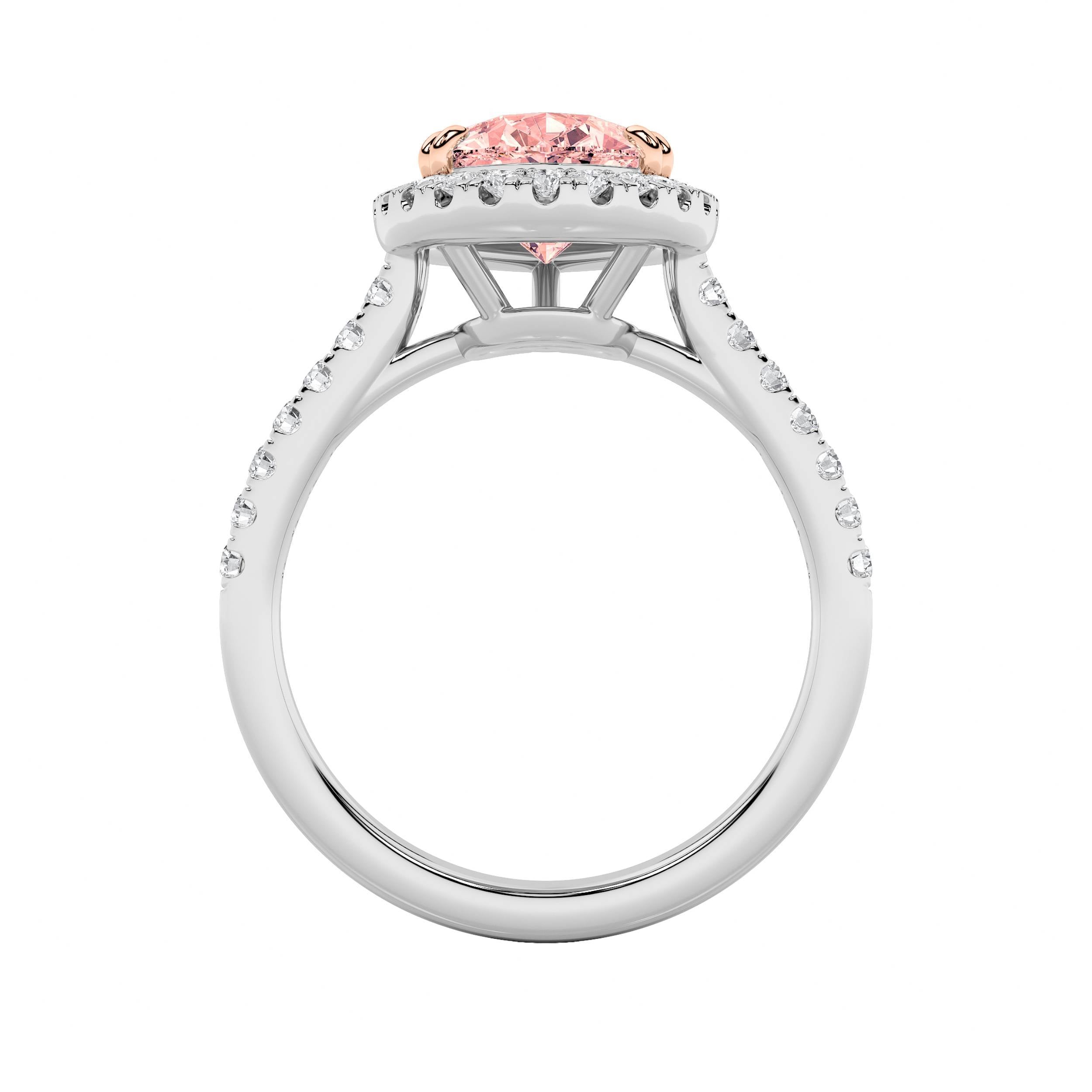 3Cttw Pear Shaped Lab Grown Diamond (F/VS) Bolld Accented Halo Engagement Ring in 14K Gold