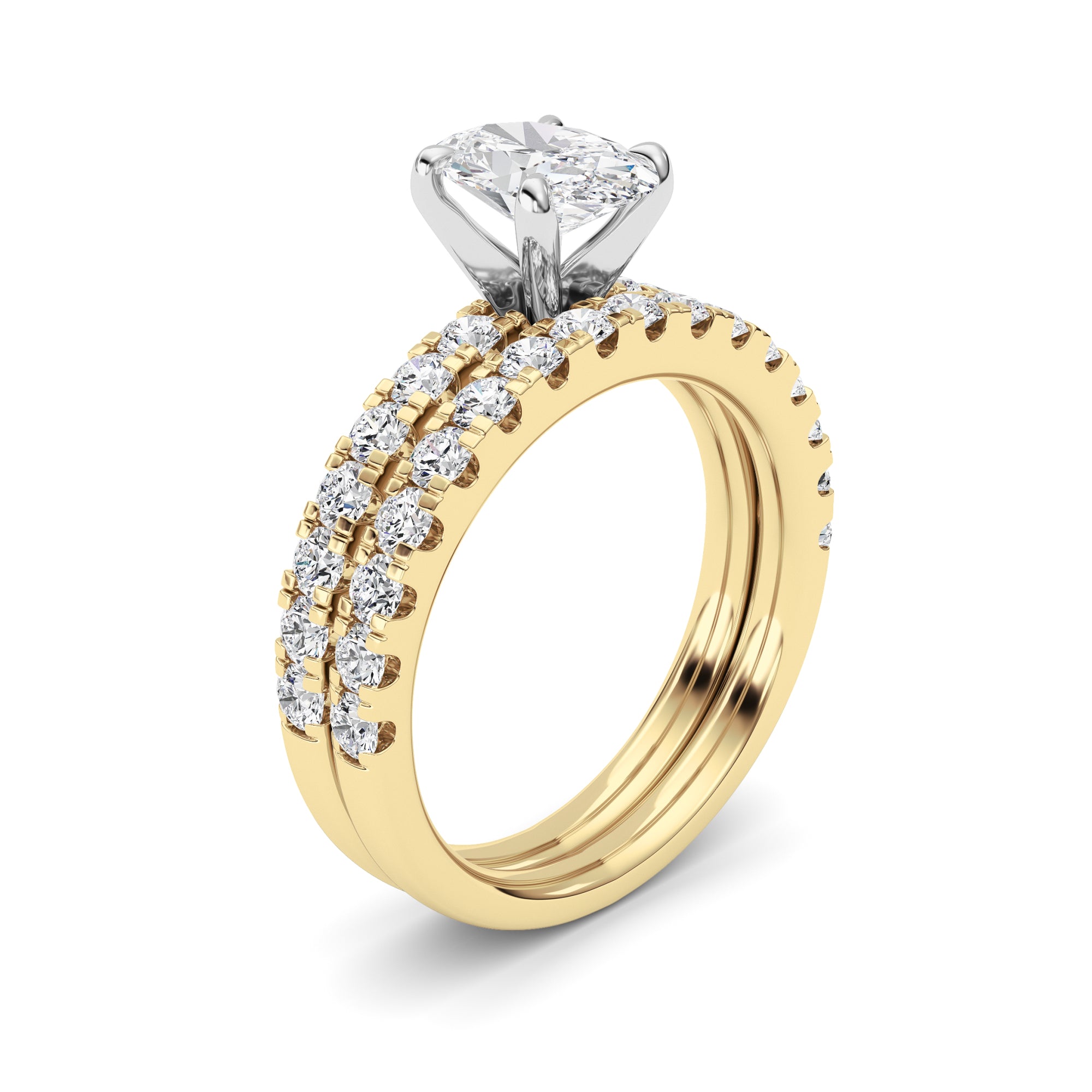 2Cttw Oval Shaped Lab Grown Diamond (F/VVS) Classic Accented Set With Band and Engagement Ring in 14K Gold