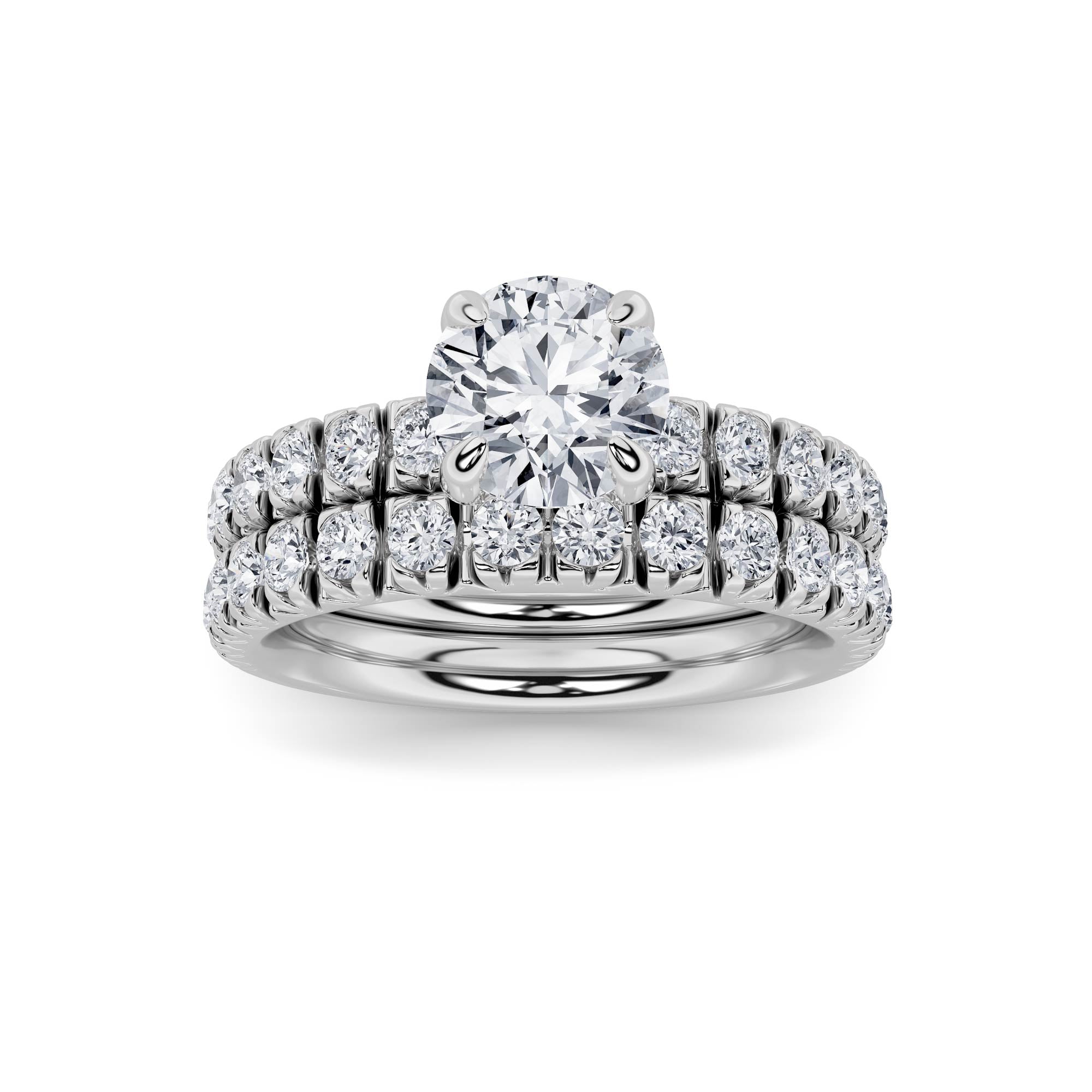 2Cttw Round Shaped Lab Grown Diamond (F/VS) Classic Accented Set With Band and Engagement Ring in 14K Gold