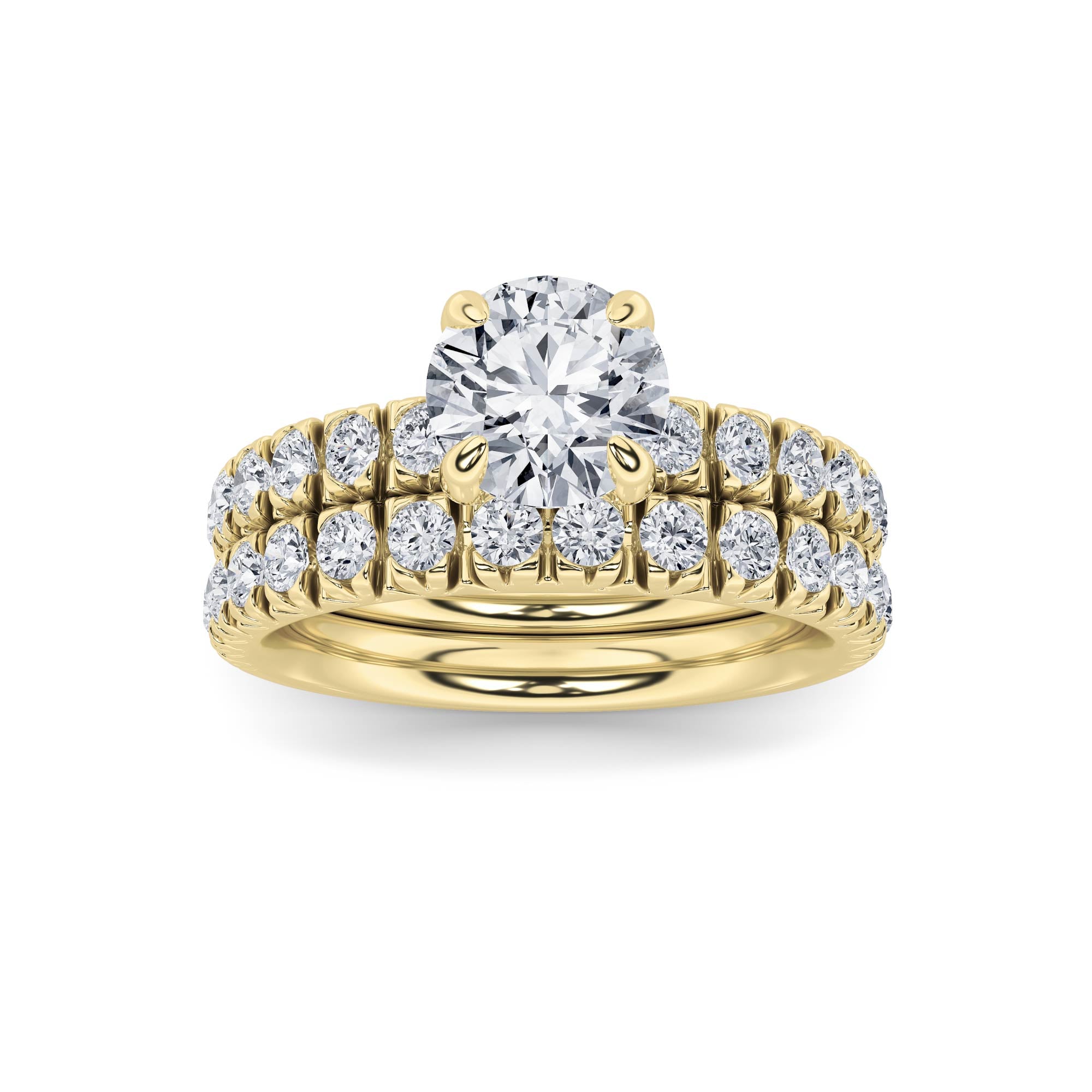 2Cttw Round Shaped Lab Grown Diamond (F/VS) Classic Accented Set With Band and Engagement Ring in 14K Gold