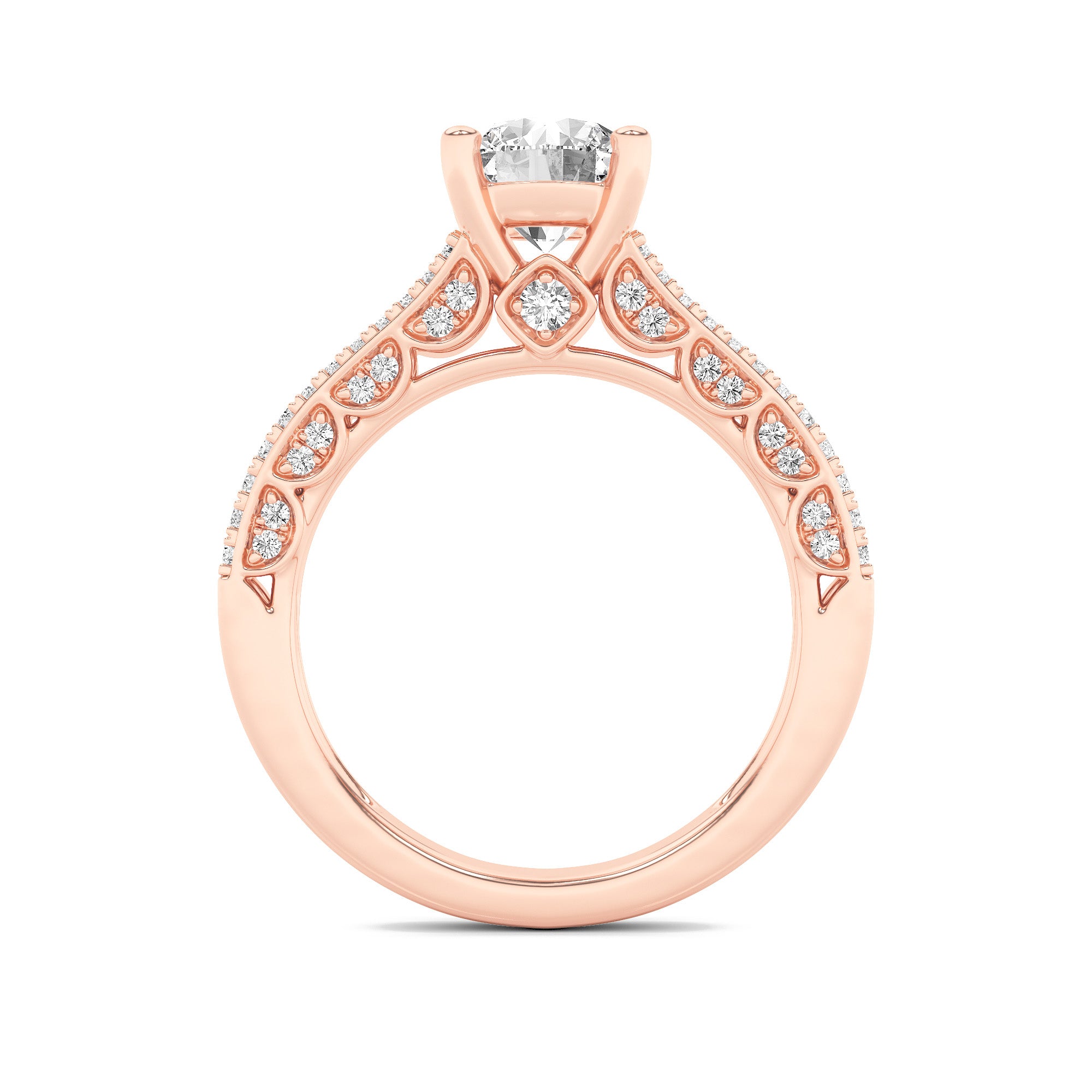 2Cttw Round Shaped Lab Grown Diamond (F/VS) SplitShank Accented Engagement Ring in 14K Gold