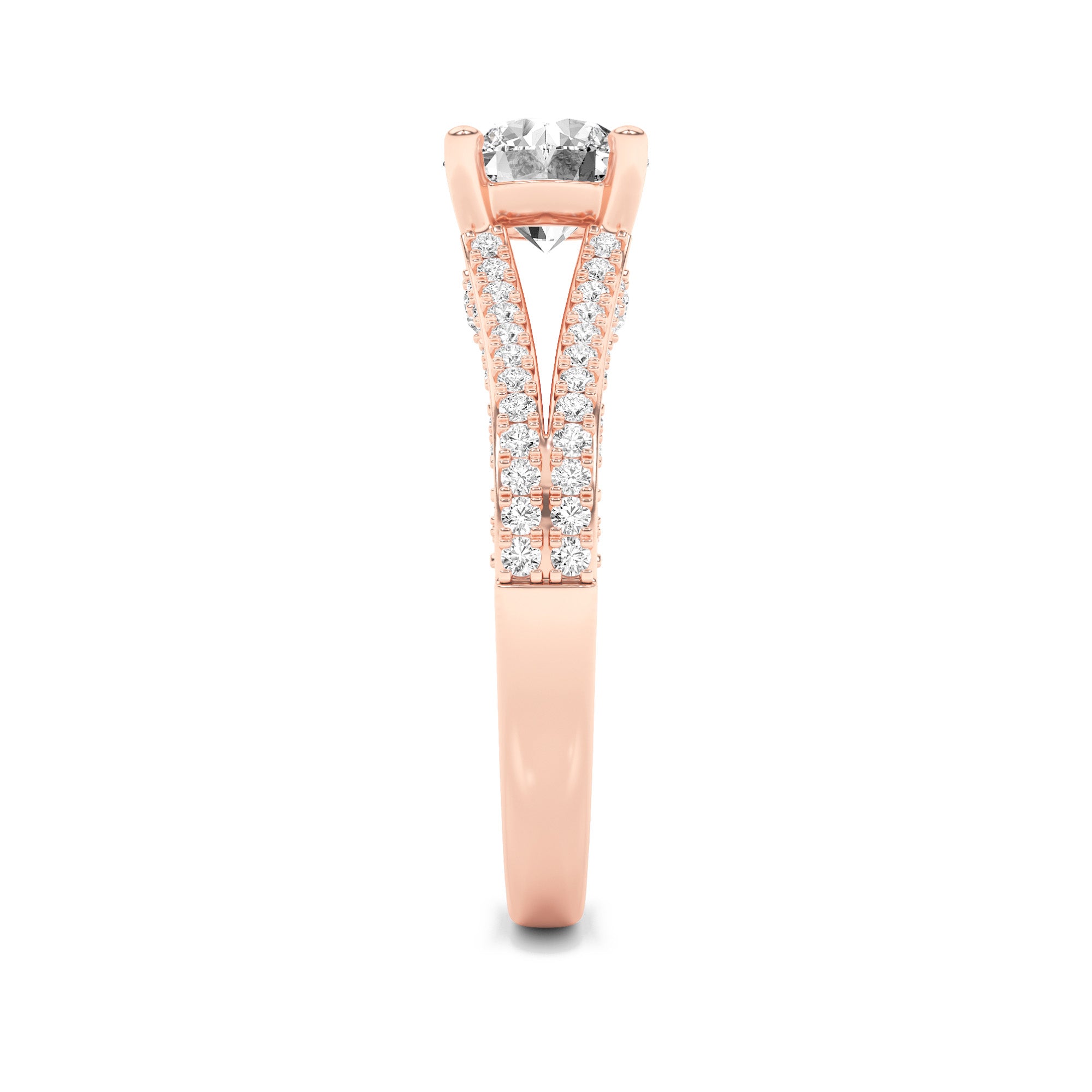 2Cttw Round Shaped Lab Grown Diamond (F/VS) SplitShank Accented Engagement Ring in 14K Gold