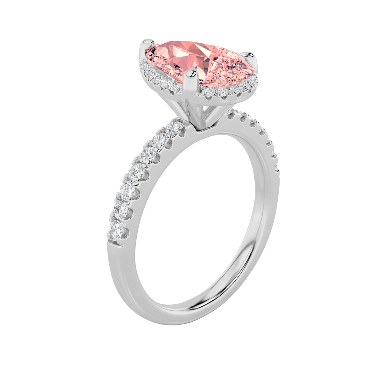 2Cttw Pear Shaped Lab Grown Diamond (F/VS) Halo Accented Engagement Ring in 14K Gold