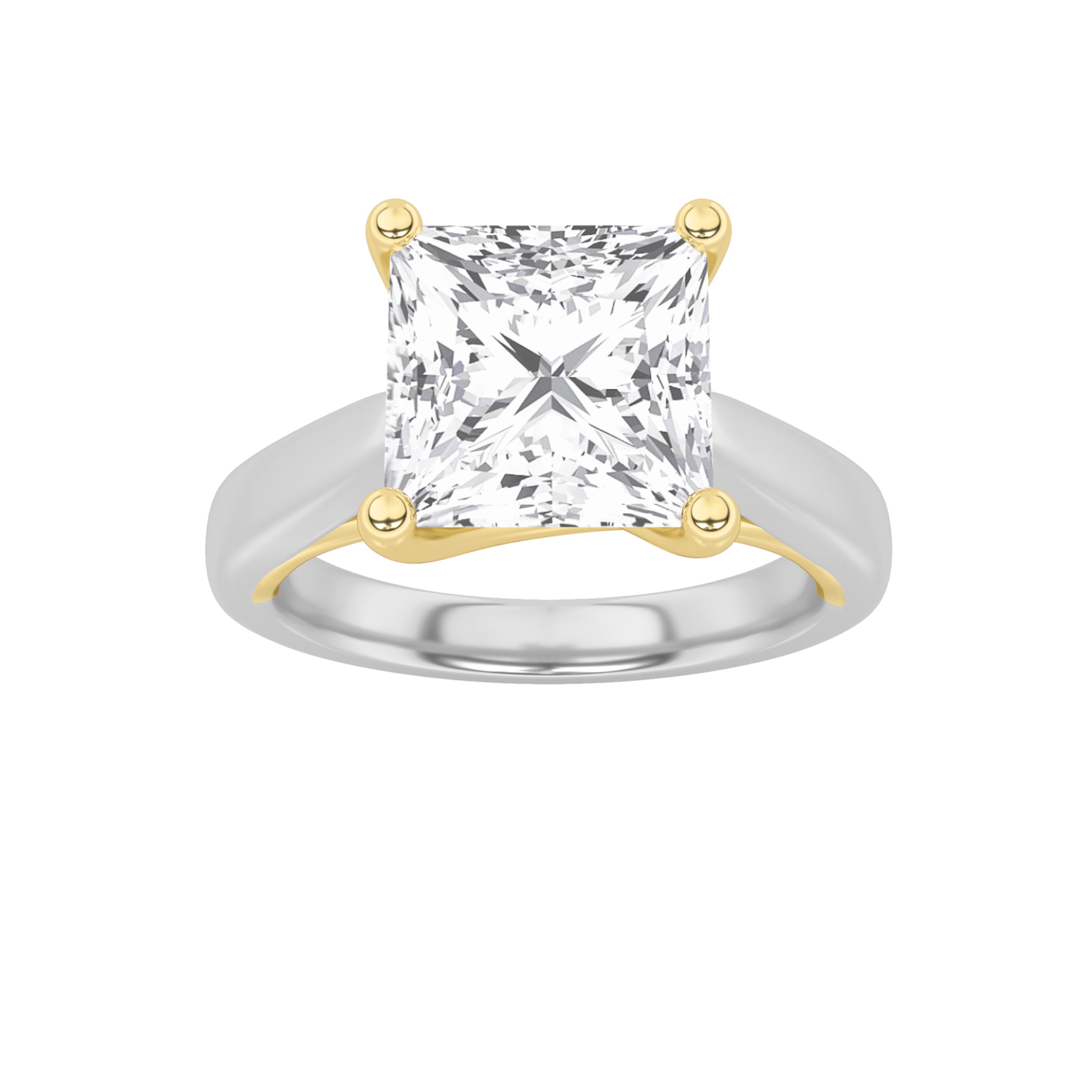 2Cttw Princess Shaped Lab Grown Diamond (G/VS) TwoTone Cathedral Shank Engagement Ring in 14K Gold
