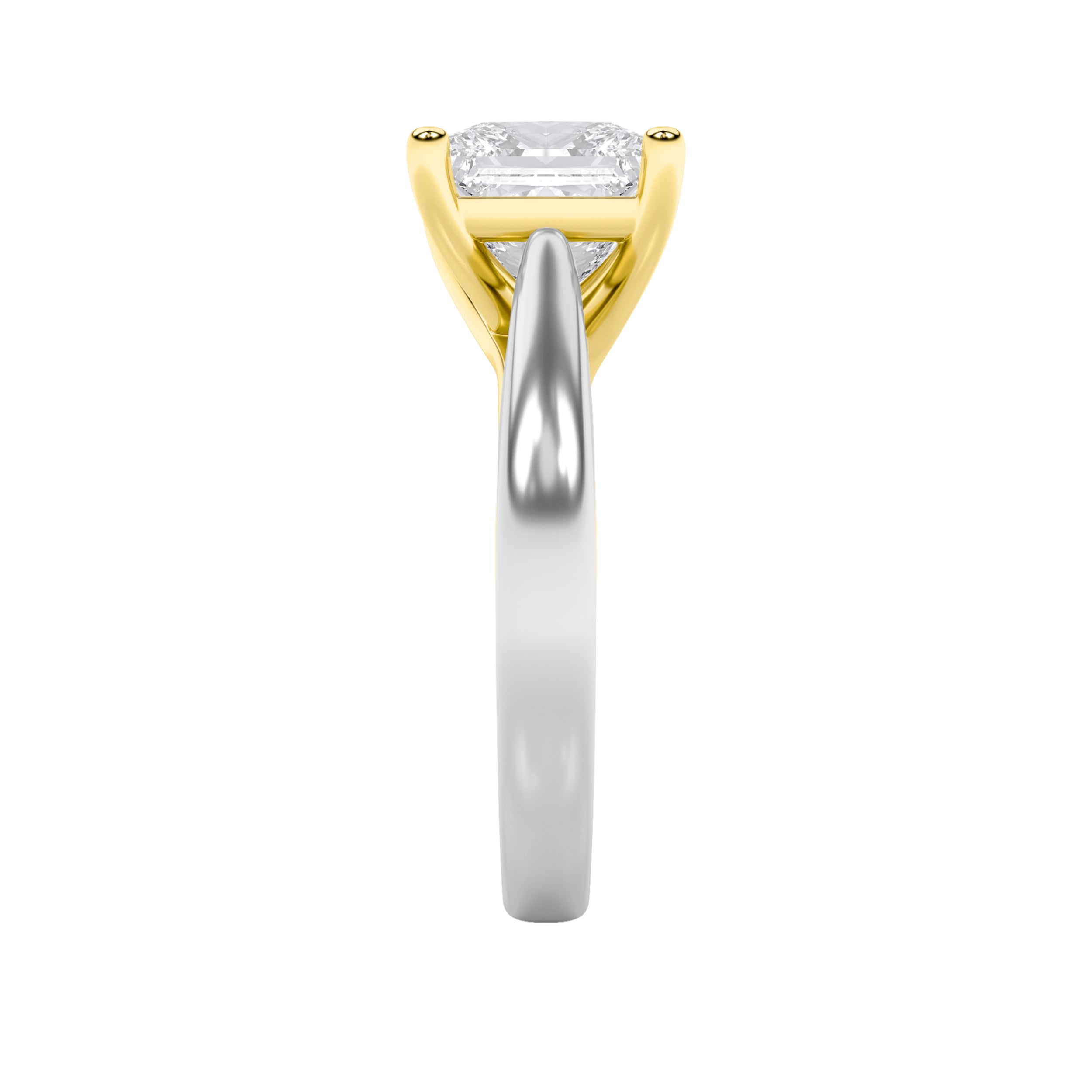 2Cttw Princess Shaped Lab Grown Diamond (G/VS) TwoTone Cathedral Shank Engagement Ring in 14K Gold
