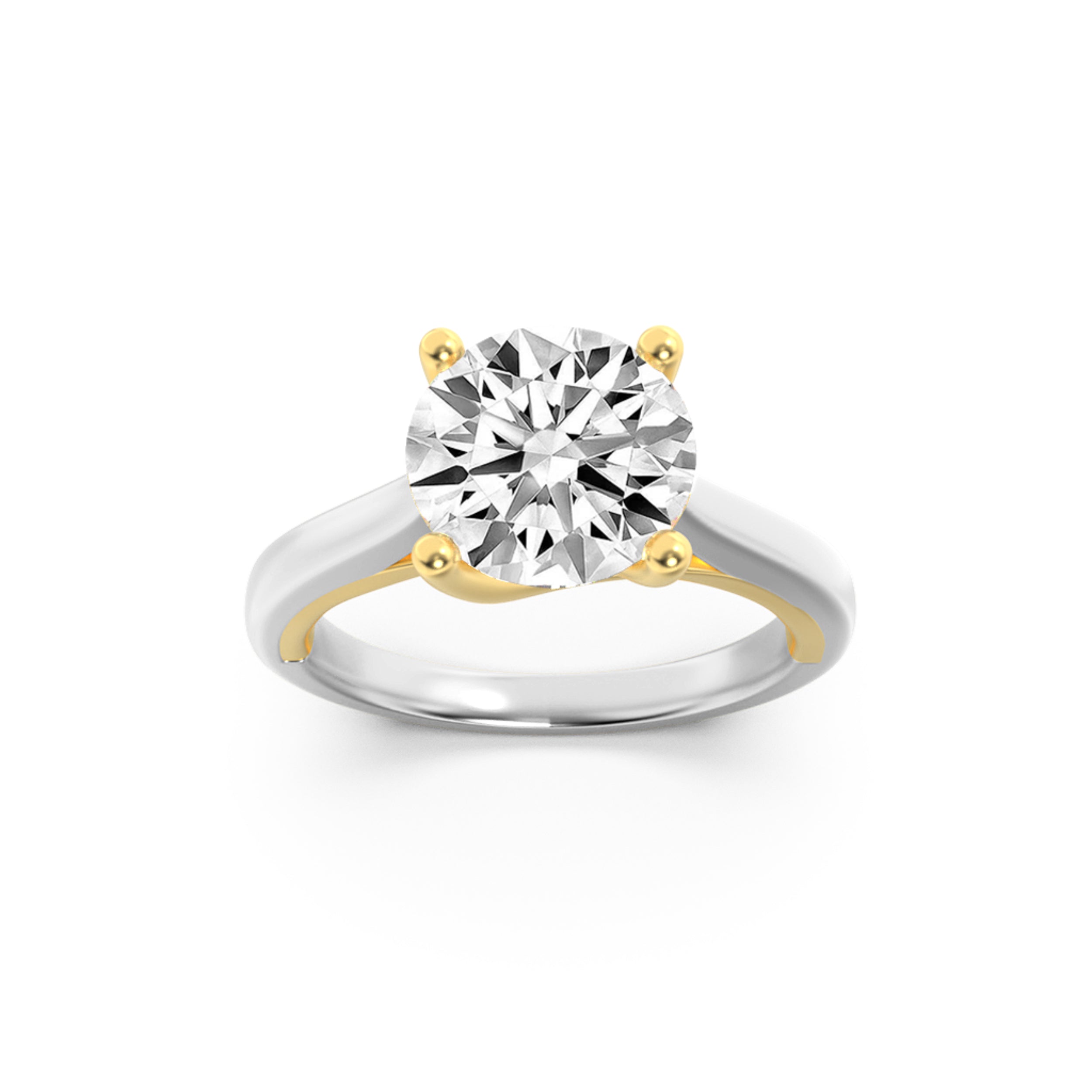 2.5Cttw Round Shaped Lab Grown Diamond (G/VS) TwoTone Cathedral Shank Engagement Ring in 14K Gold