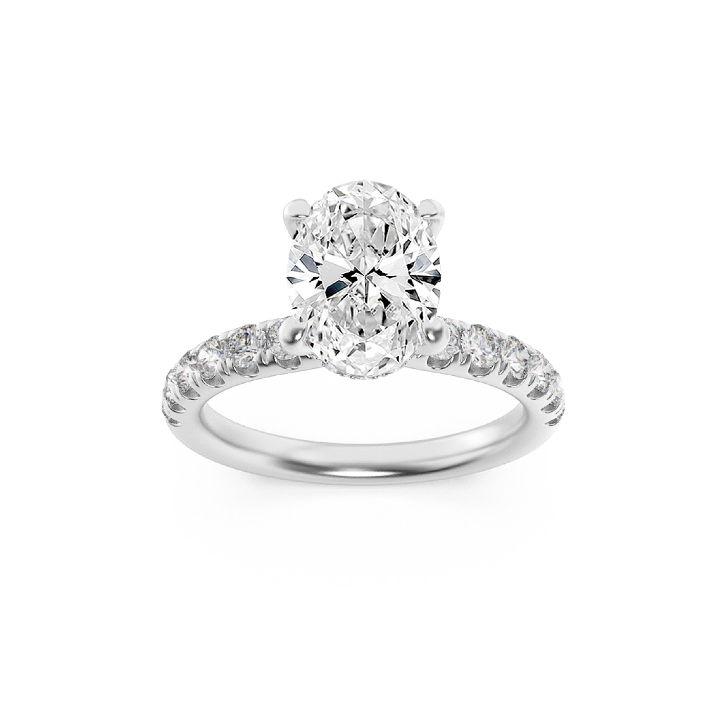 2Cttw Oval Shaped Lab Grown Diamond (F/VS) HiddenHalo Accented Ring in 14K Gold