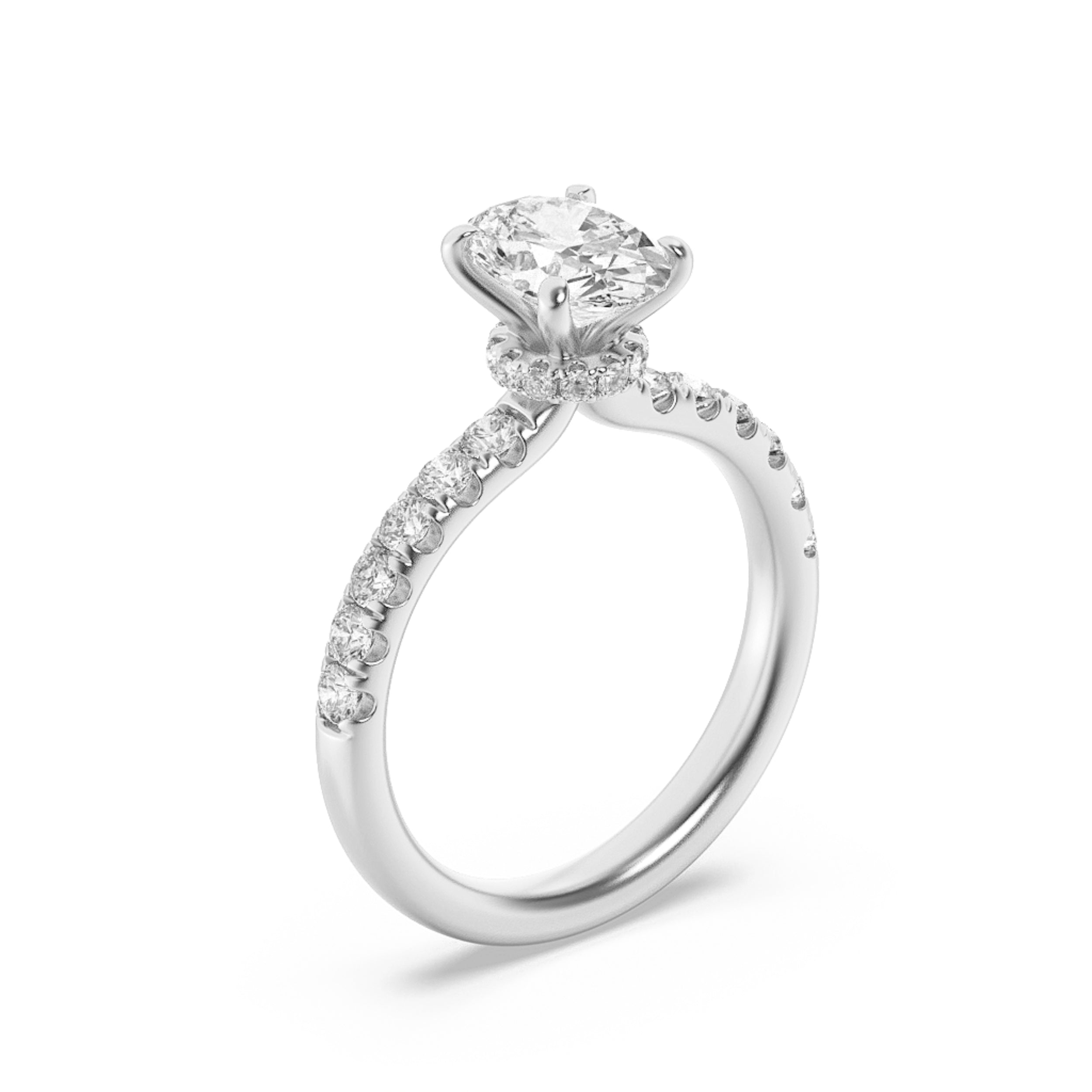 2Cttw Oval Shaped Lab Grown Diamond (F/VS) HiddenHalo Accented Ring in 14K Gold