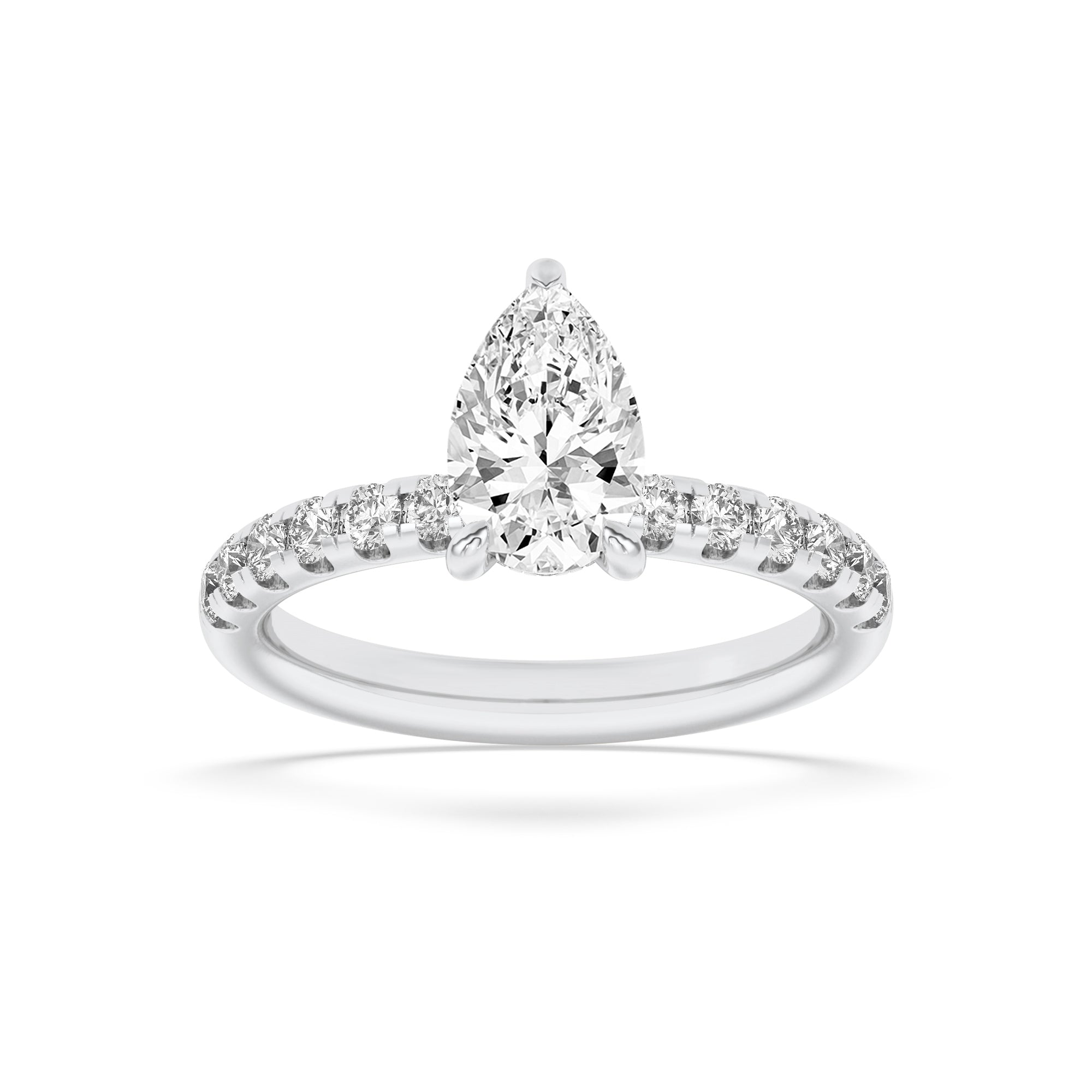 2Cttw Pear Shaped Lab Grown Diamond (F/VS) HiddenHalo Accented Ring in 14K Gold