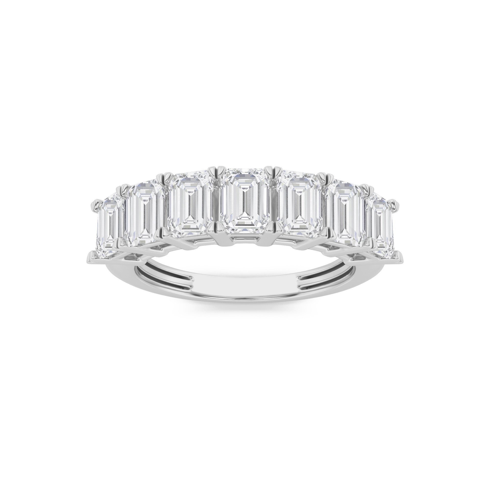 2Cttw Emerald Shaped Lab Grown Diamond (F/VS) Seven Stone Band Ring in 14K Gold