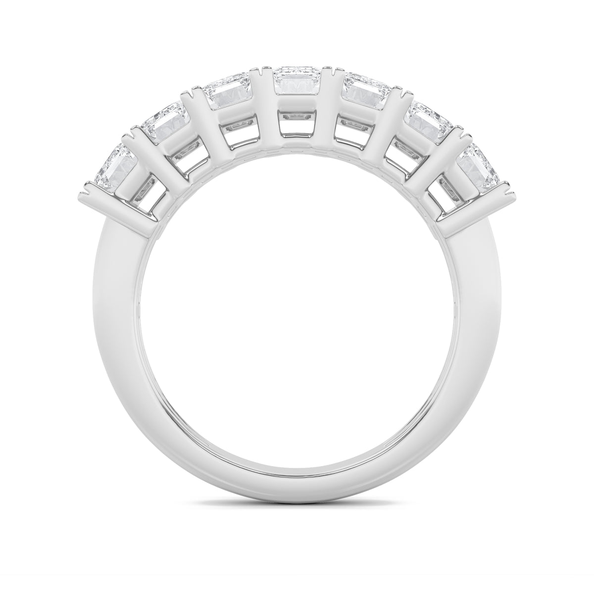 3Cttw Emerald Shaped Lab Grown Diamond (F/VS) Seven Stone Band Ring in 14K Gold