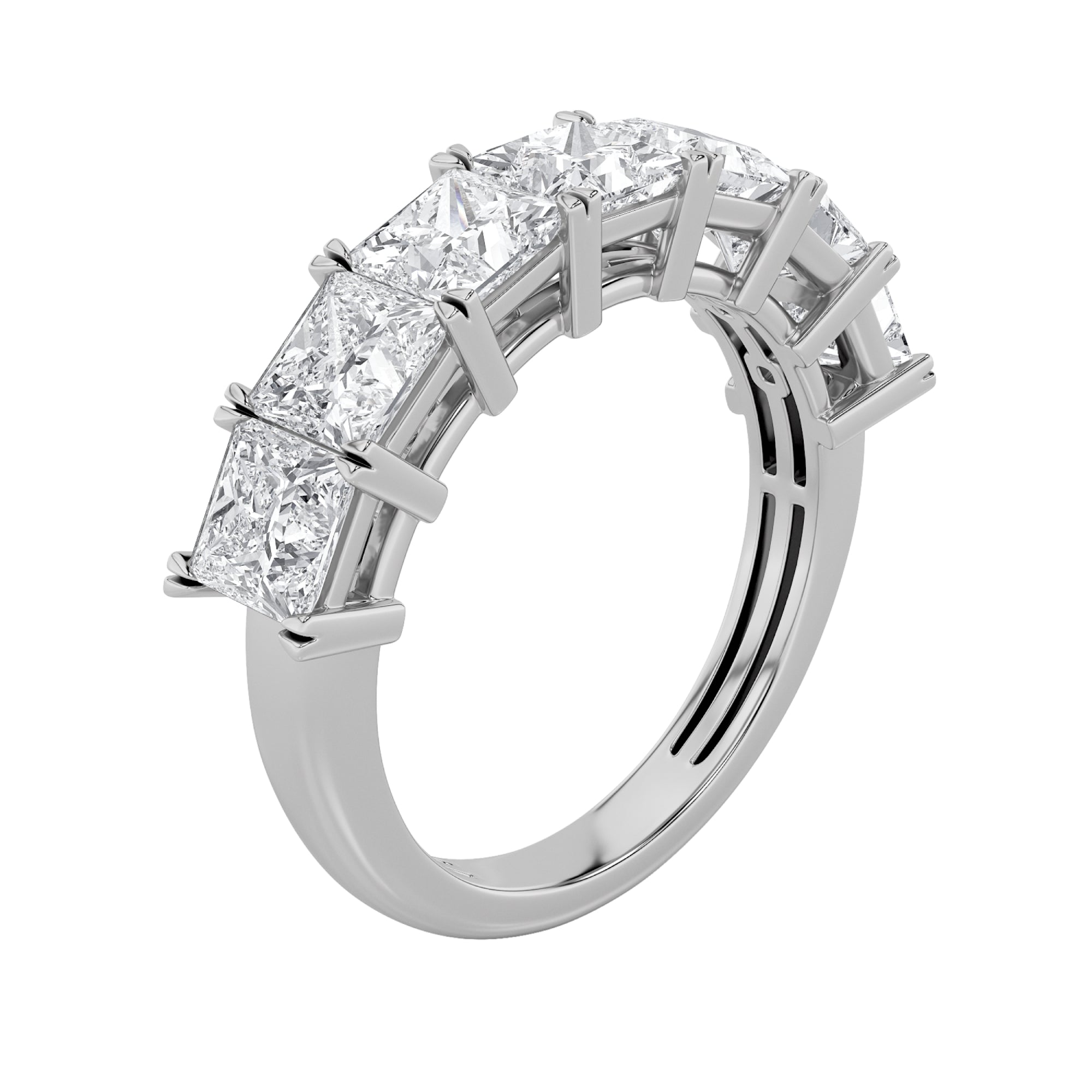 2Cttw Princess Shaped Lab Grown Diamond (F/VS) Seven Stone Band Ring in 14K Gold