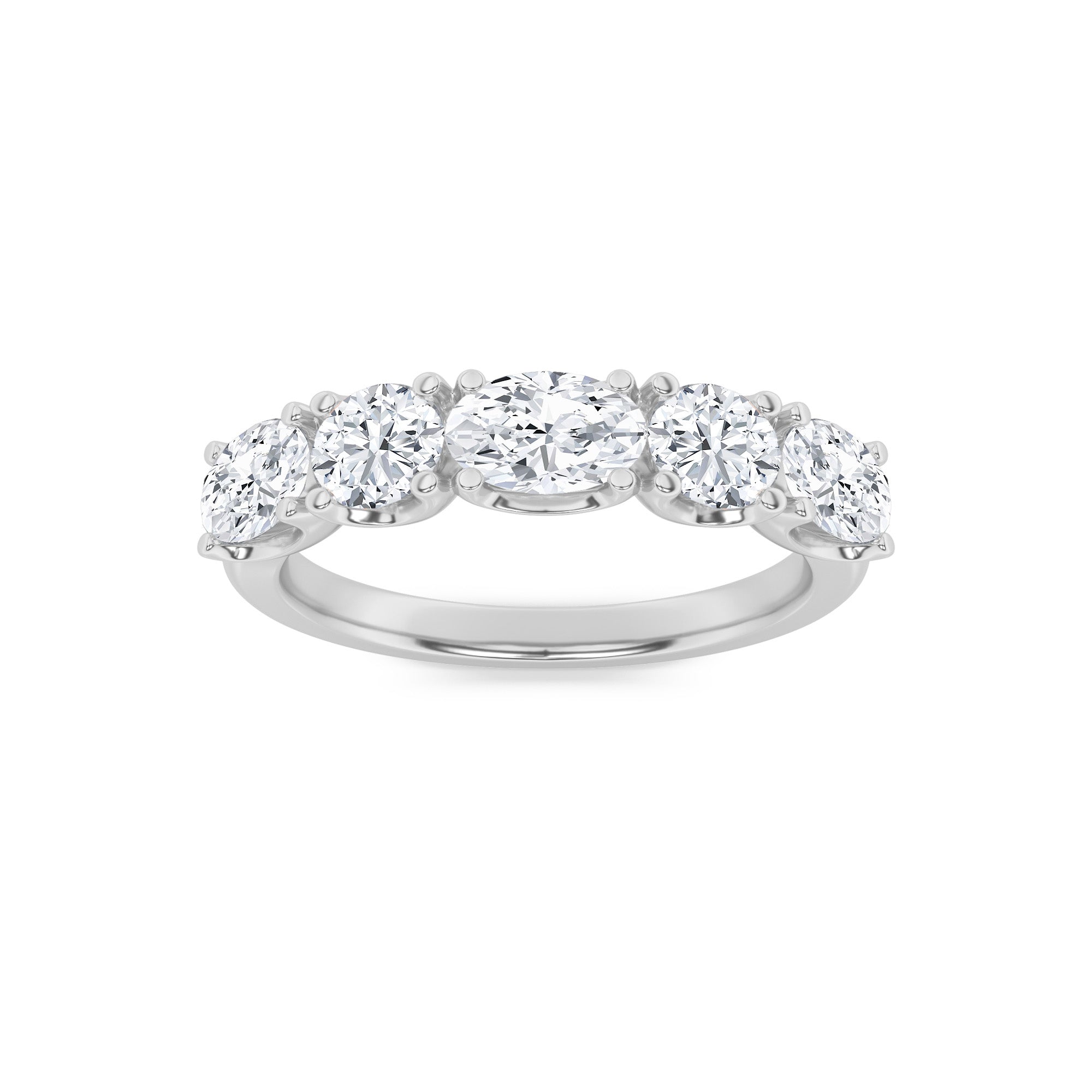 2Cttw Oval Shaped Lab Grown Diamond (F/VVS) Five Stone Band Ring in 14K Gold
