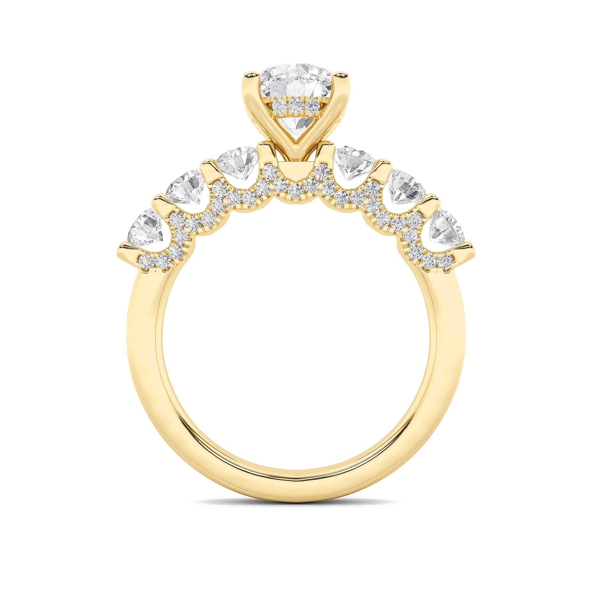 2.5Cttw Round Shaped Lab Grown Diamond (F/VS) Accented Double Halo Set of Band and Ring in 14K Gold