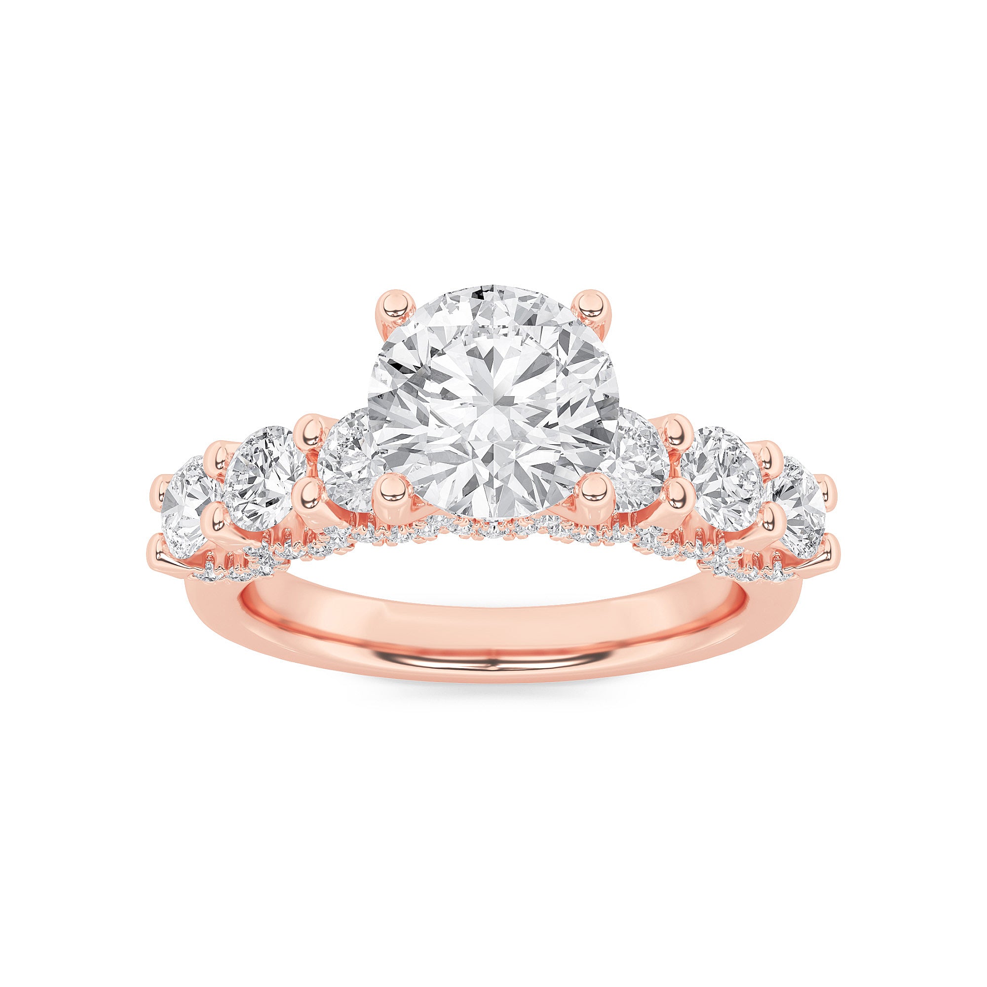 2.5Cttw Round Shaped Lab Grown Diamond (F/VS) Accented Double Halo Set of Band and Ring in 14K Gold