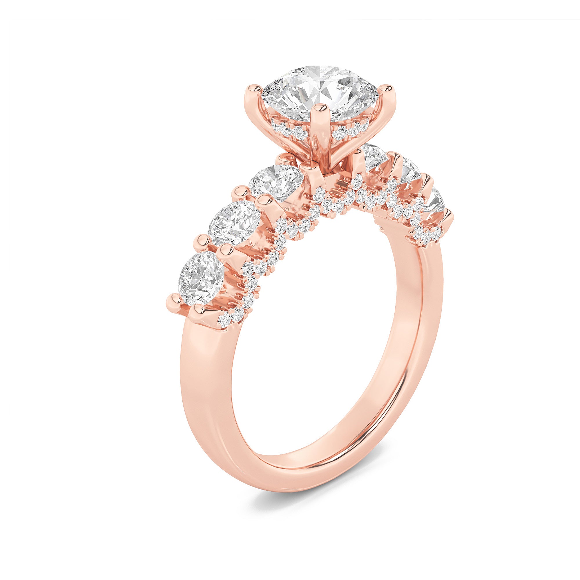 2.5Cttw Round Shaped Lab Grown Diamond (F/VS) Accented Double Halo Set of Band and Ring in 14K Gold