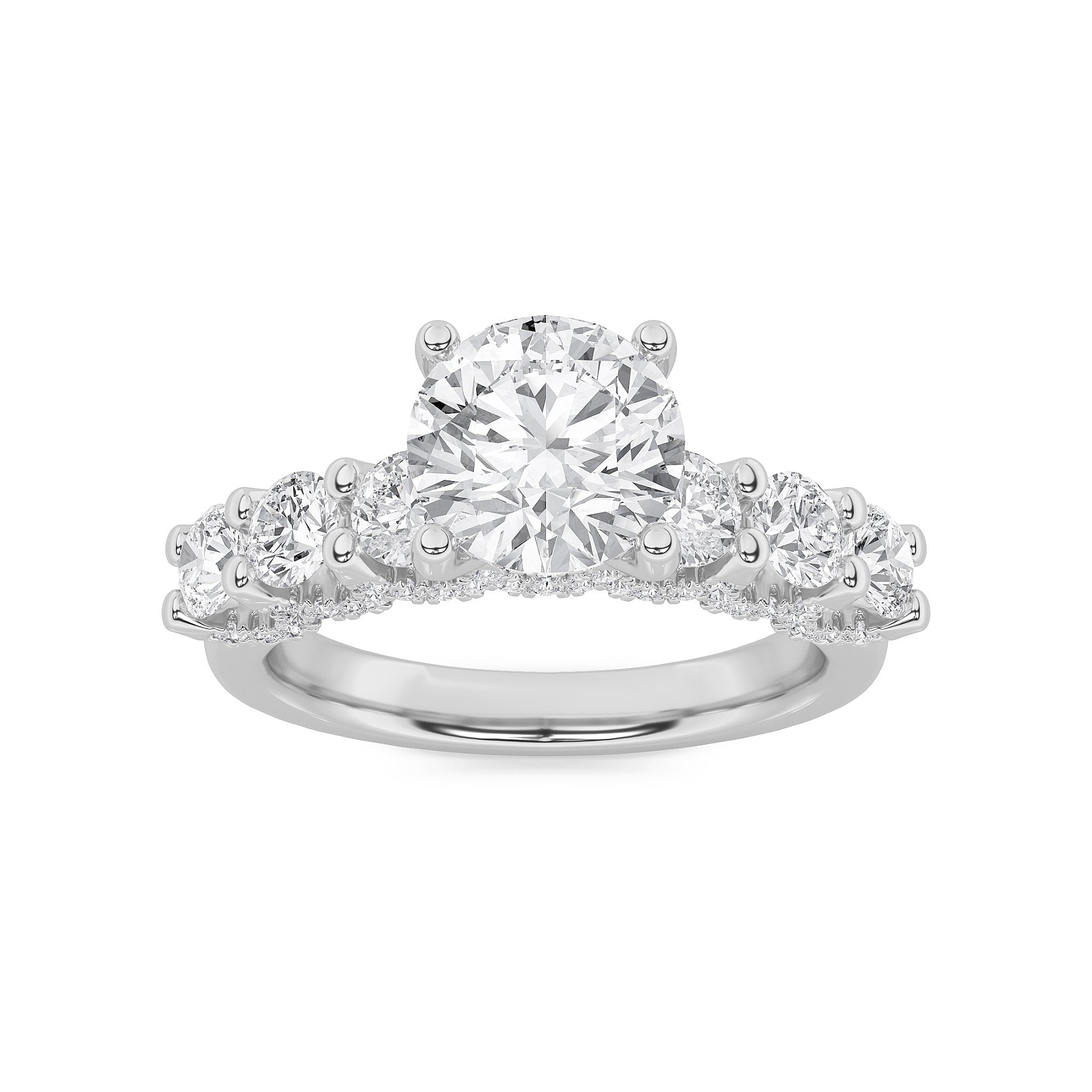 5Cttw Round Shaped Lab Grown Diamond (F/VS) Accented Double Halo Set of Band and Ring in 14K Gold