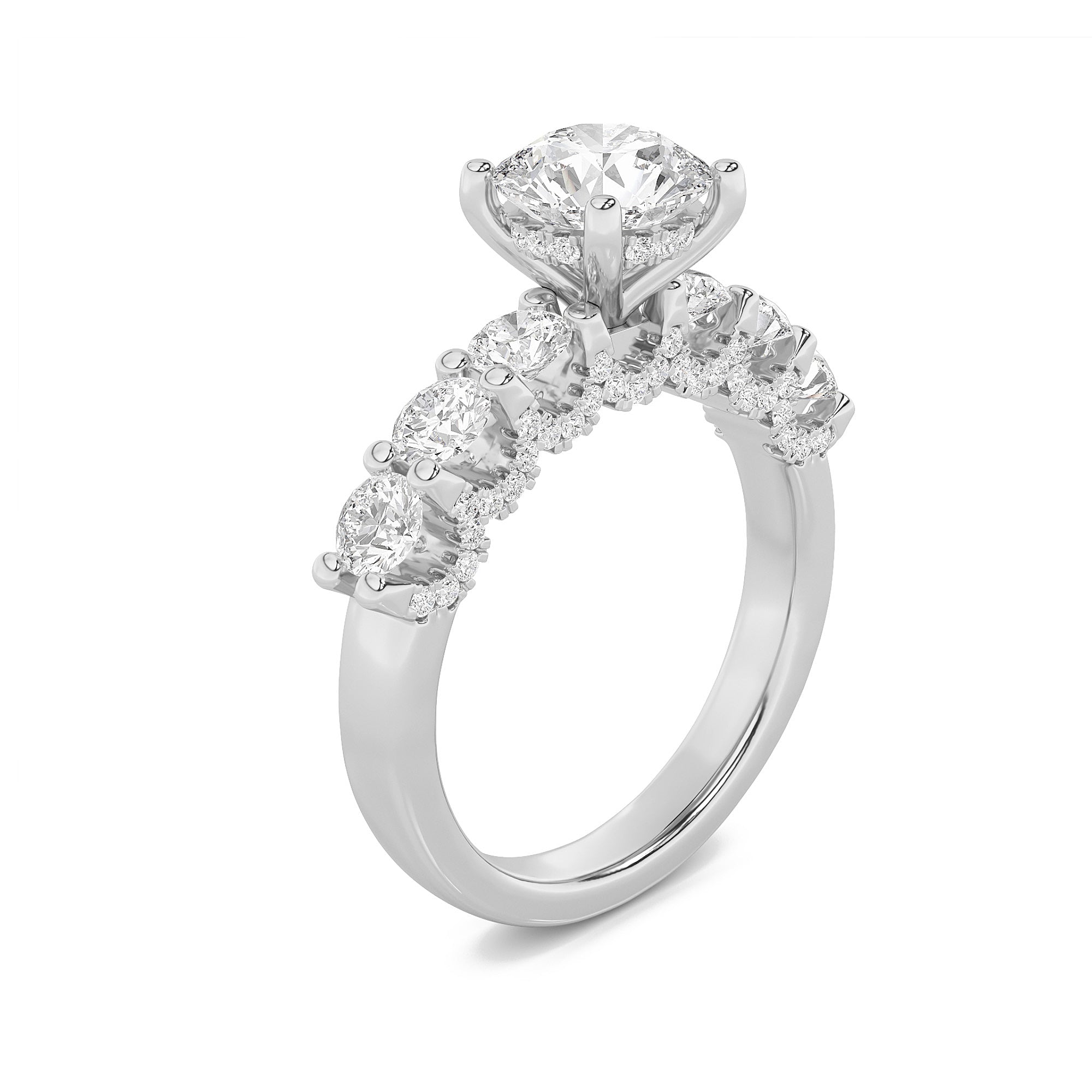 5Cttw Round Shaped Lab Grown Diamond (F/VS) Accented Double Halo Set of Band and Ring in 14K Gold