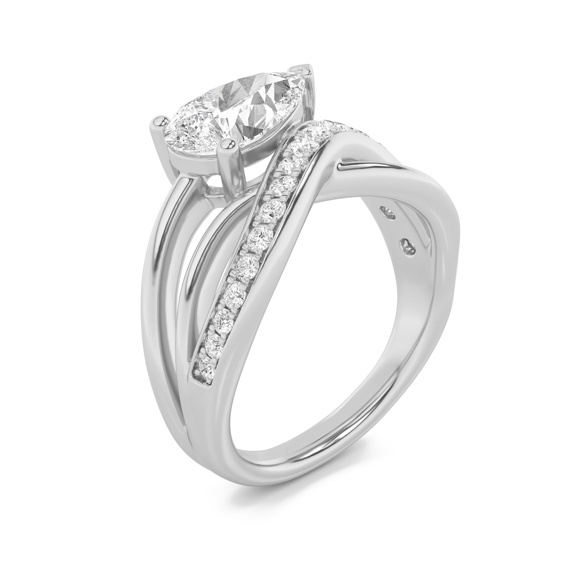 2Cttw Pear Shaped Lab Grown Diamond (F/VS) FashionAccentedEngagement Ring in 14K Gold