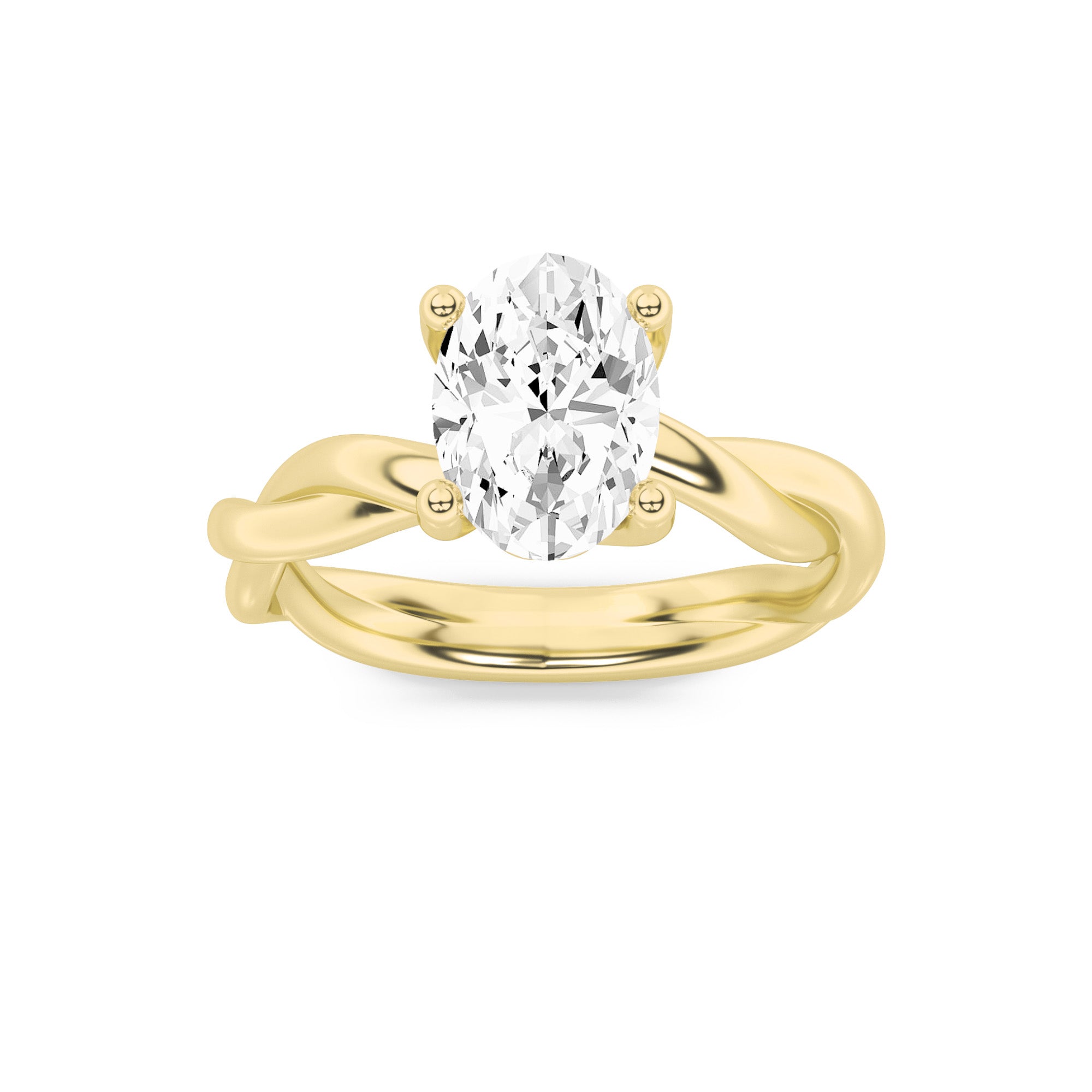 1Cttw Oval Shaped Lab Grown Diamond (F/VS) TwistedShank Solitaire Engagement Ring in 14K Gold
