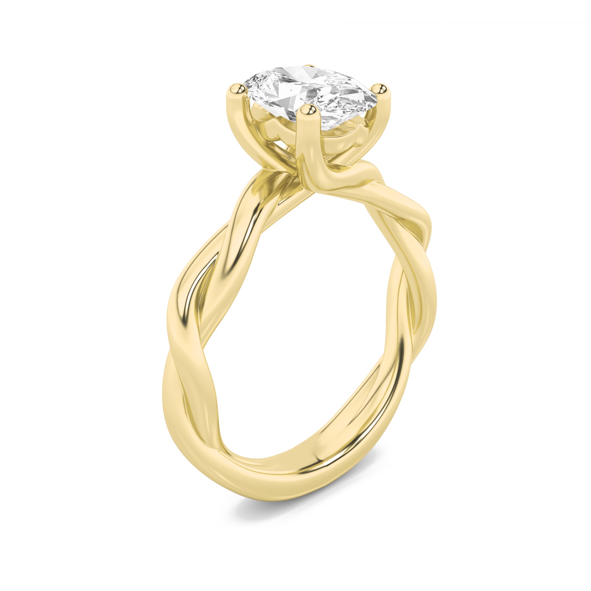 2.5Cttw Oval Shaped Lab Grown Diamond (F/VS) Twisted Shank Solitaire Engagement Ring in 14K Gold