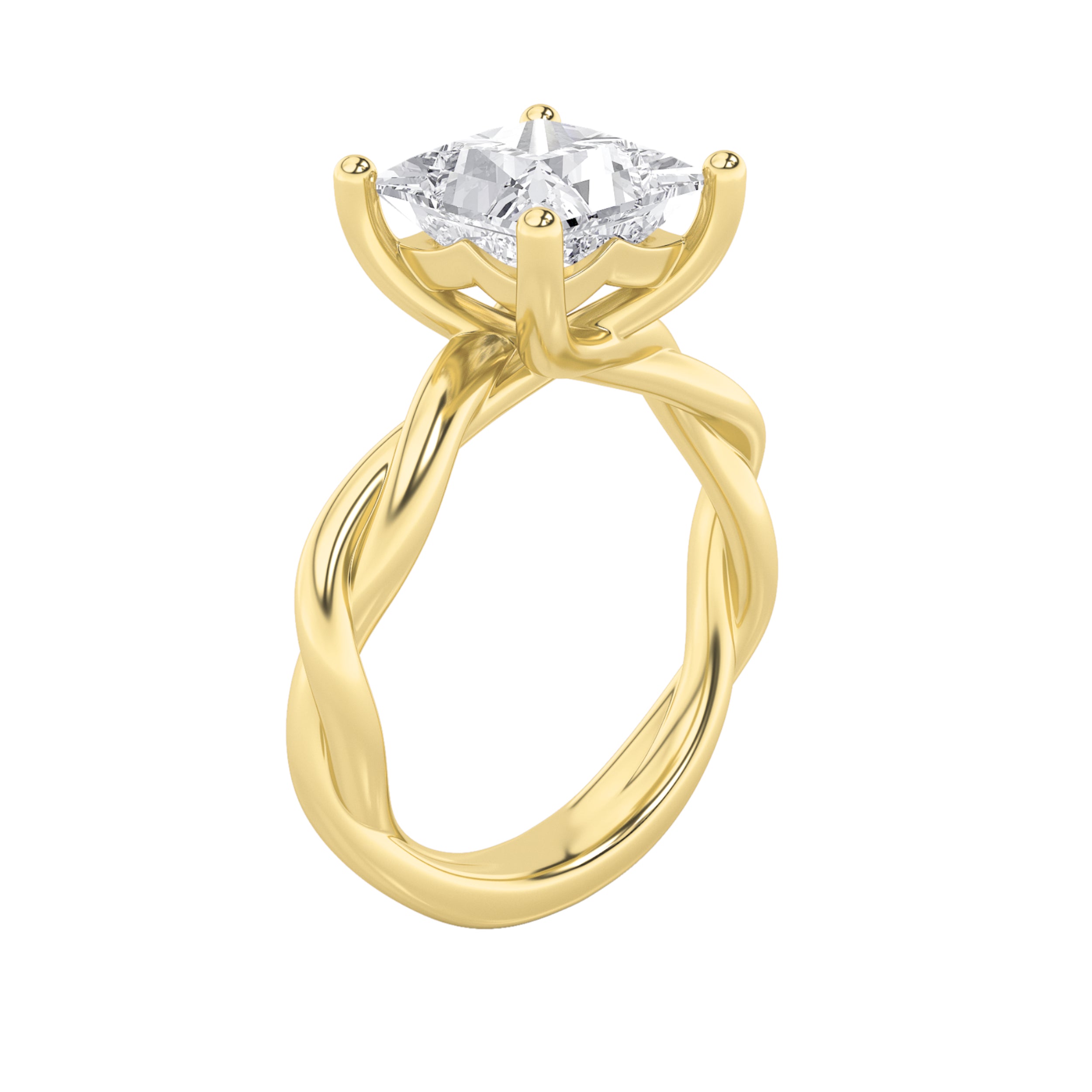1Cttw Princess Shaped Lab Grown Diamond (F/VS) Twisted Shank Solitaire Engagement Ring in 14K Gold