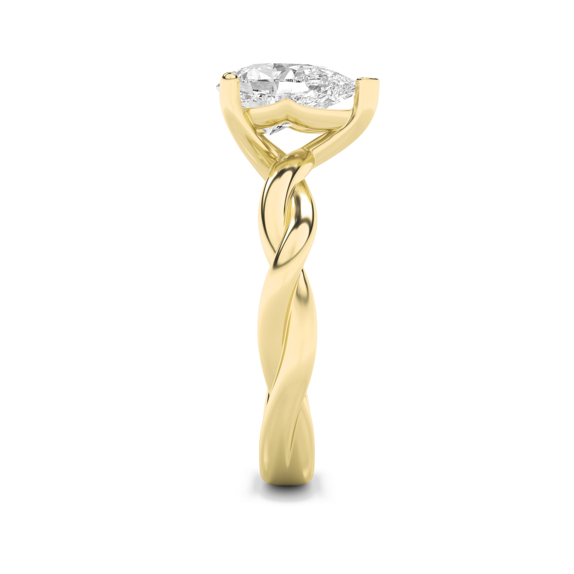 1Cttw Pear Shaped Lab Grown Diamond (F/VS) TwistedShank Solitaire Engagement Ring in 14K Gold