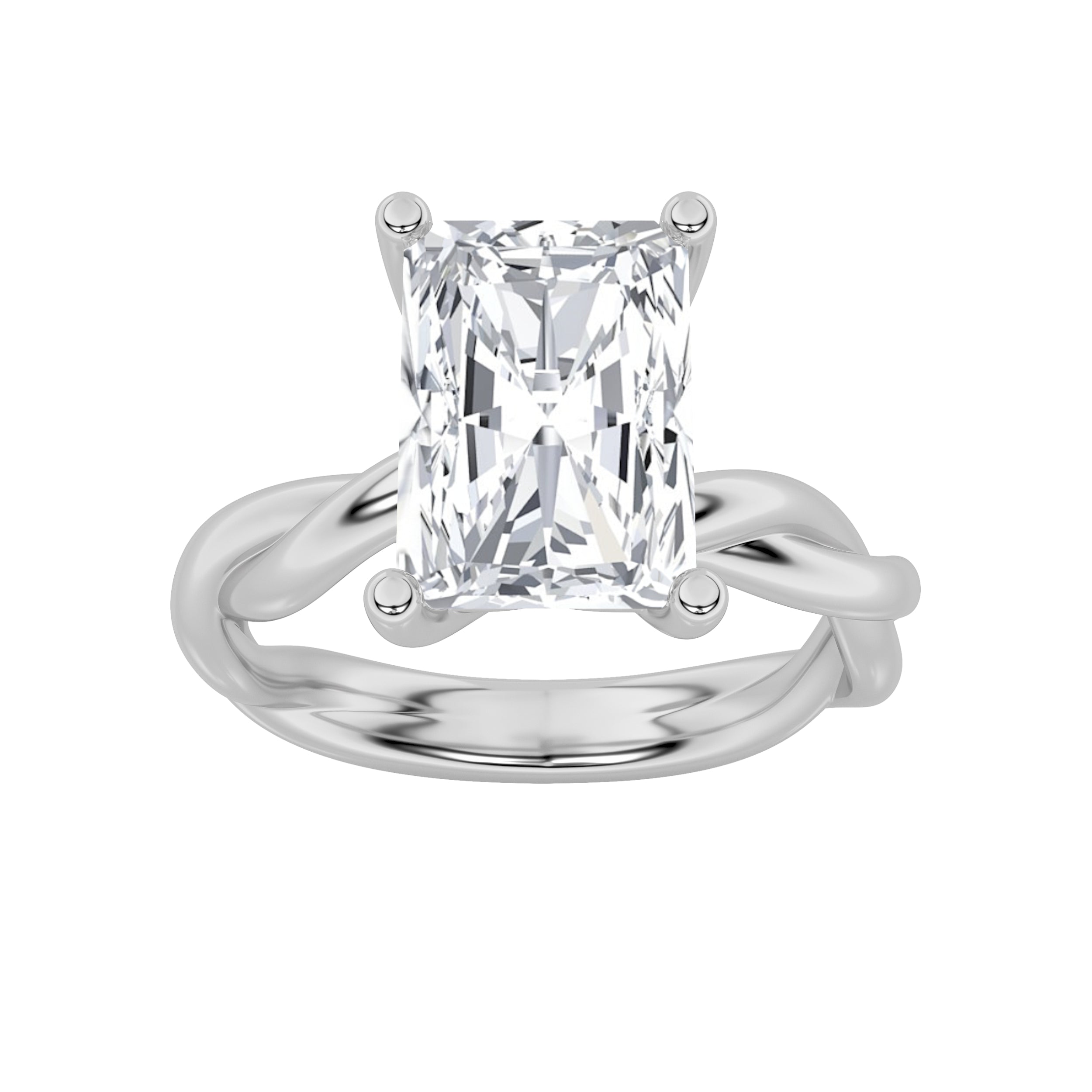 3Cttw Radiant Shaped Lab Grown Diamond (F/VS) Twisted Shank Solitaire Engagement Ring in 14K Gold