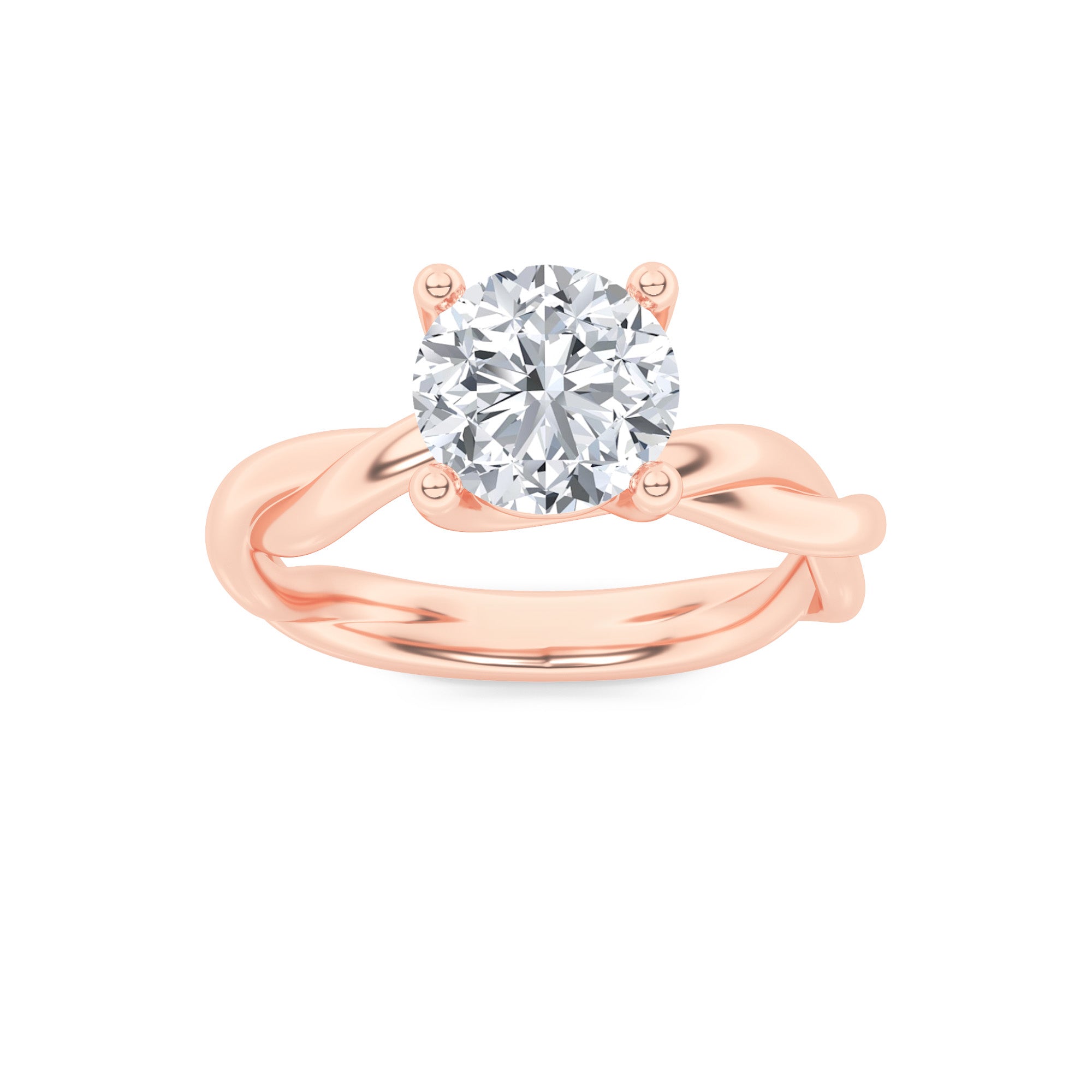 1.5Cttw Round Shaped Lab Grown Diamond (F/VS) Twisted Shank Solitaire Engagement Ring in 14K Gold