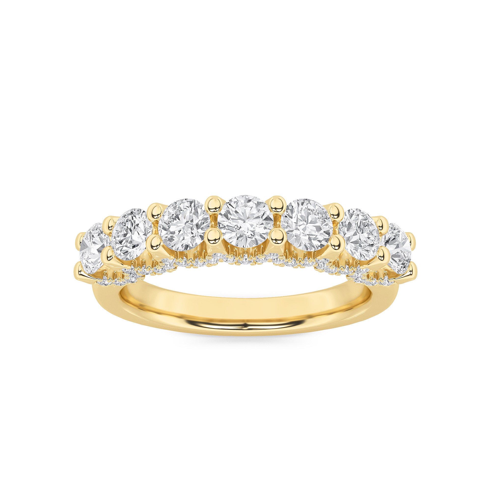 1Cttw Round Shaped Lab Grown Diamond (F/VS) Accented Double Halo Set of Band and Ring in 14K Gold