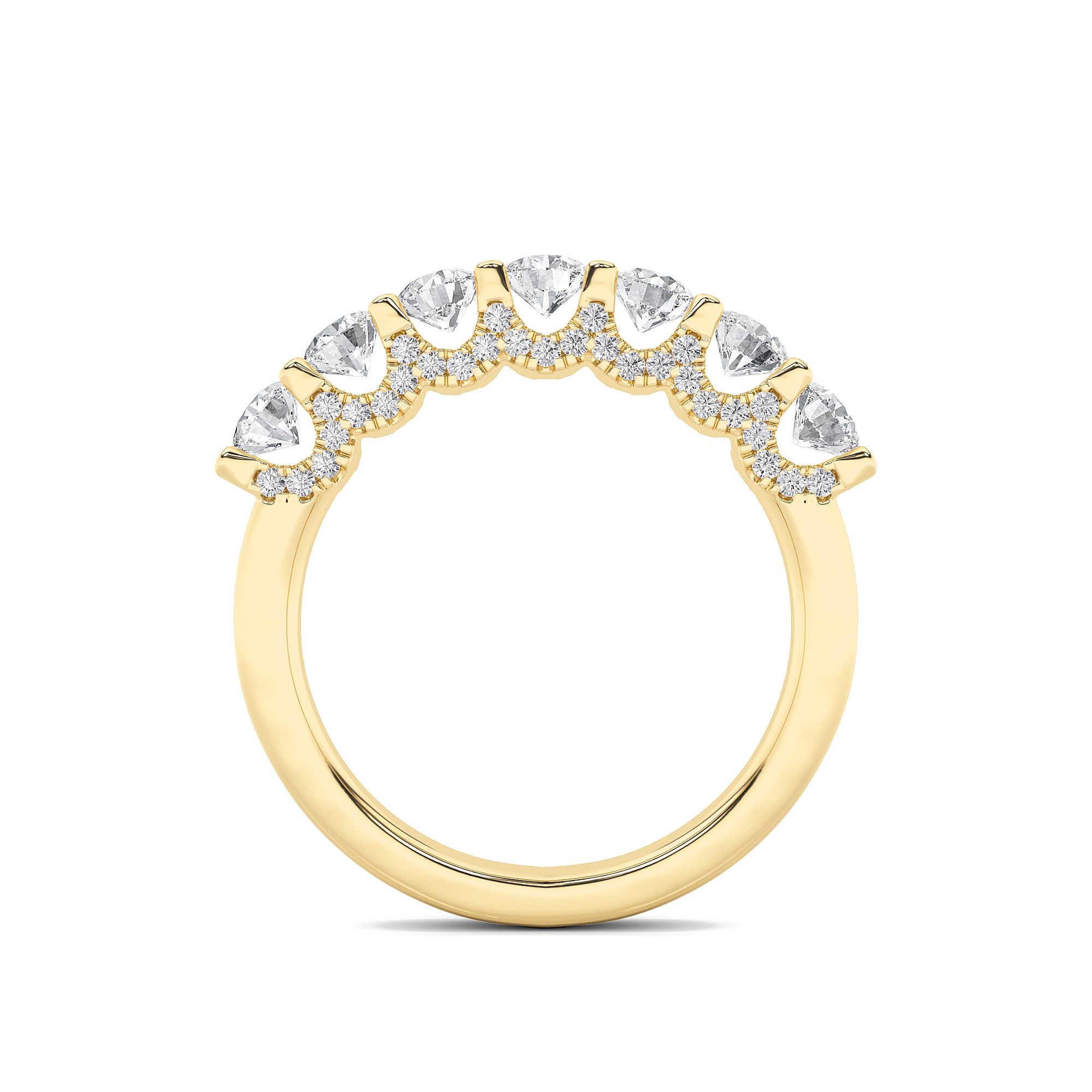 1Cttw Round Shaped Lab Grown Diamond (F/VS) Accented Double Halo Set of Band and Ring in 14K Gold
